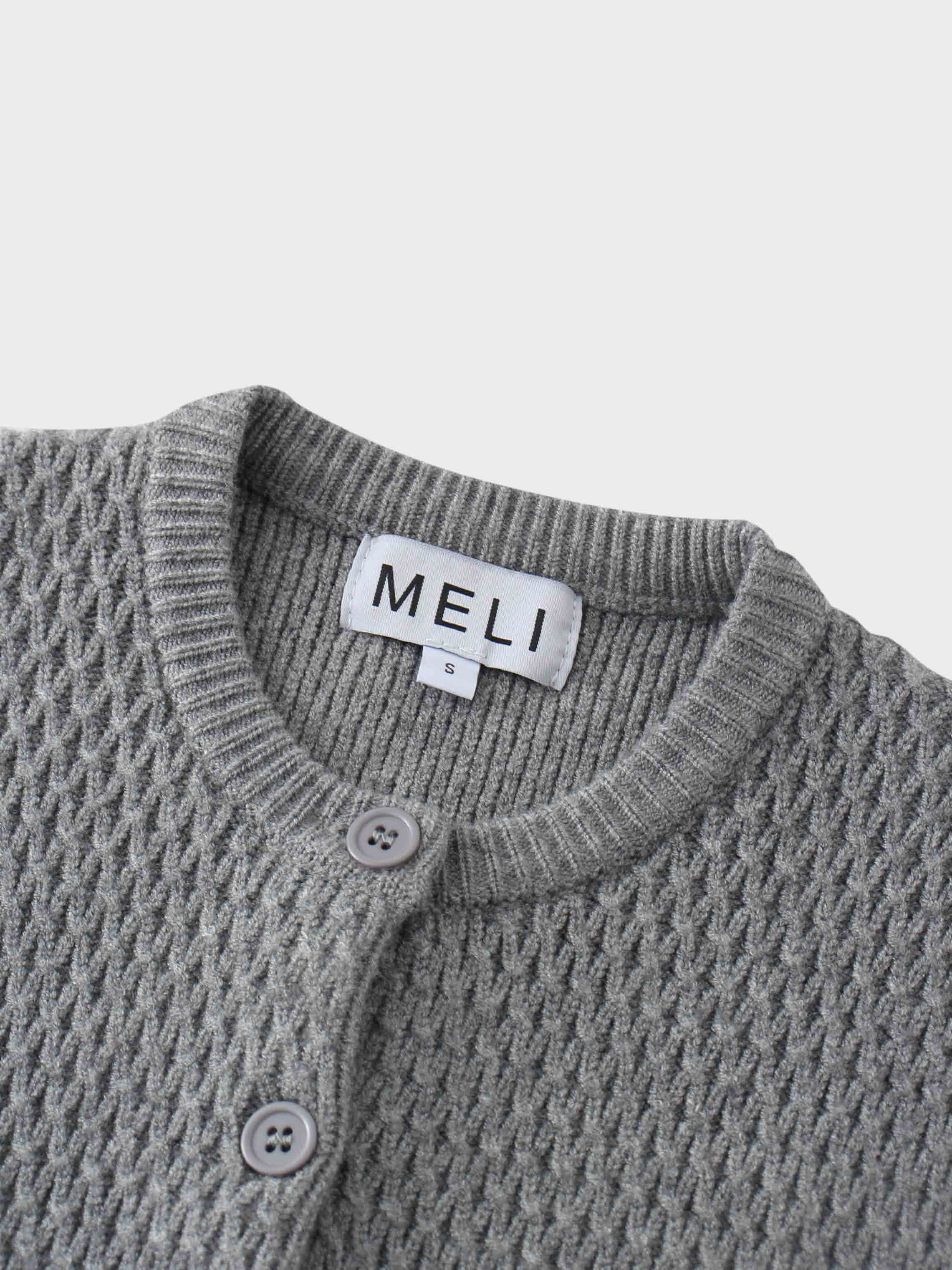 Textured Crew Cardigan-Grey