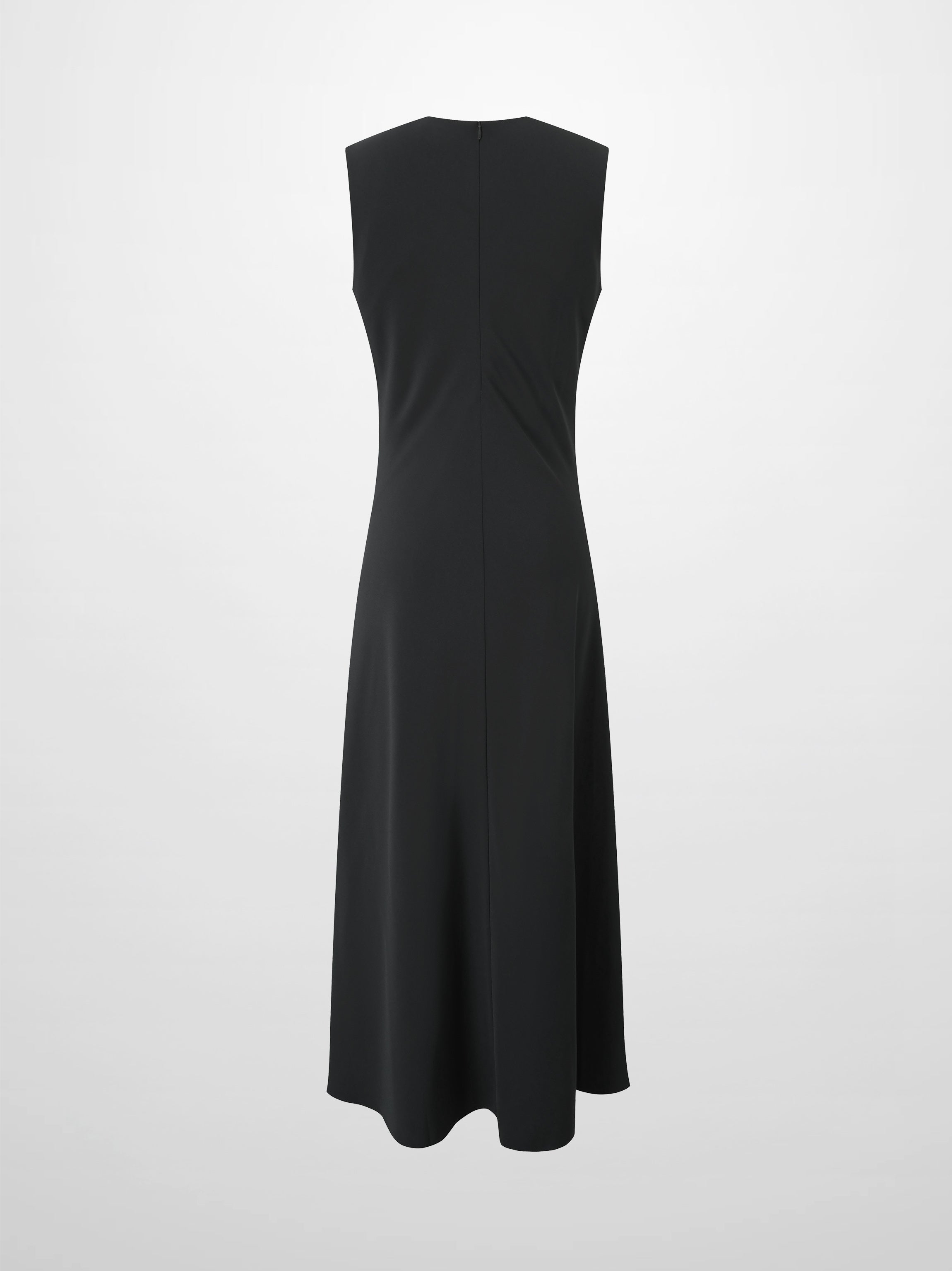 Faux Satin Crew Neck Slip Dress-Black