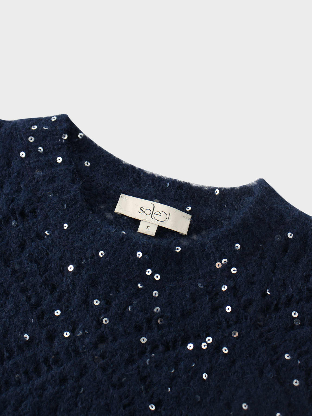 Open Crochet Knit Sequin Sweater-Navy