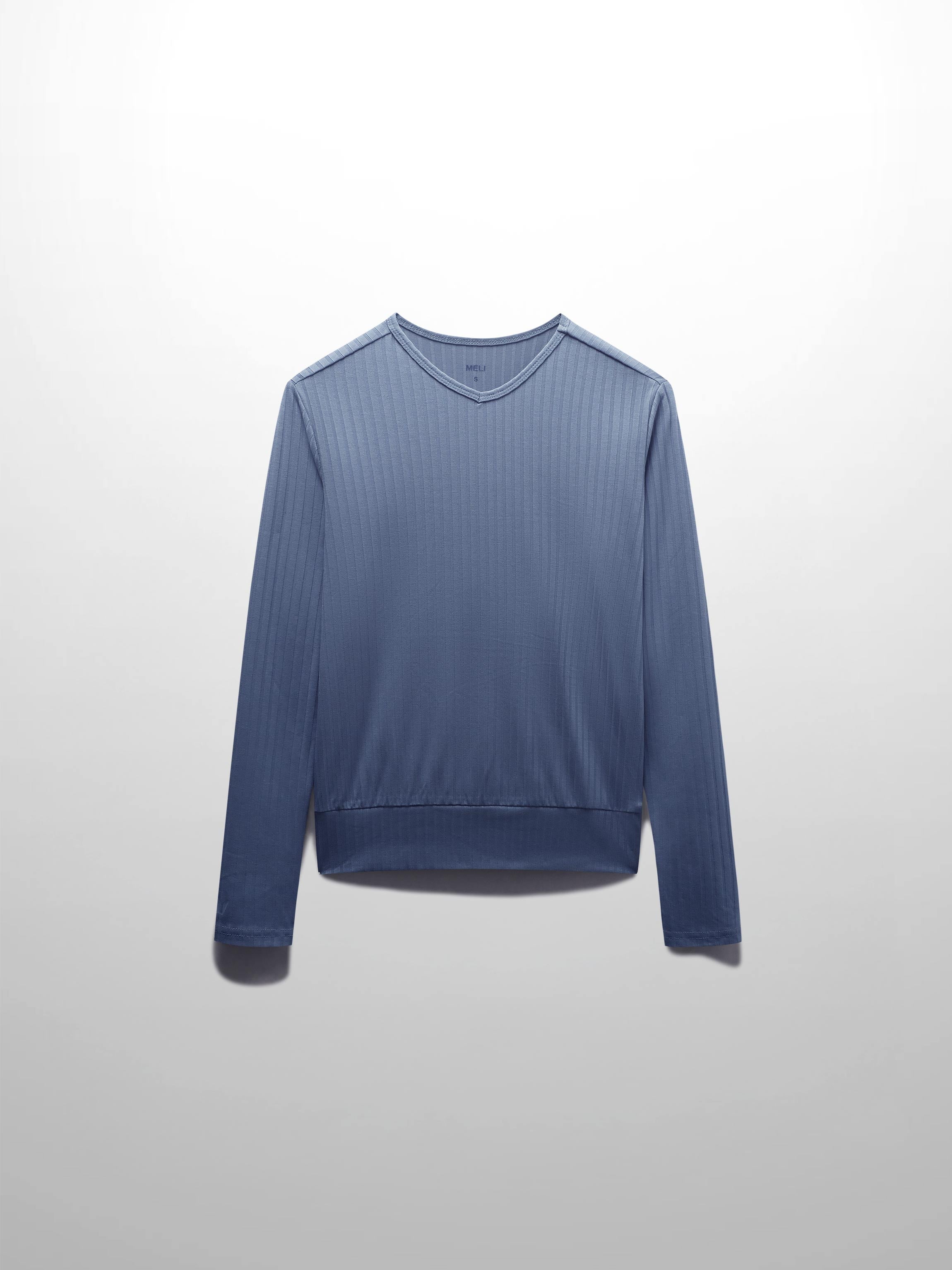 Ribbed High V Bomber-Denim Blue