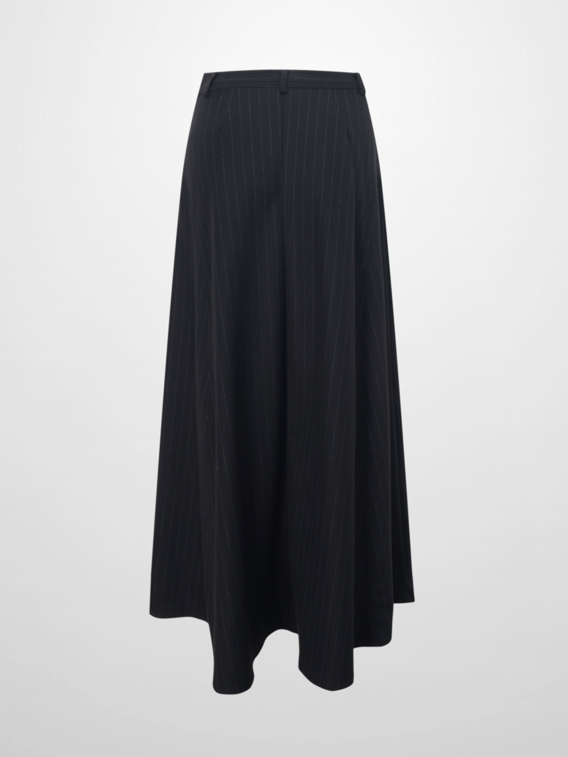 Wool Blend Yoke Skirt 37"-Black Pinstripe