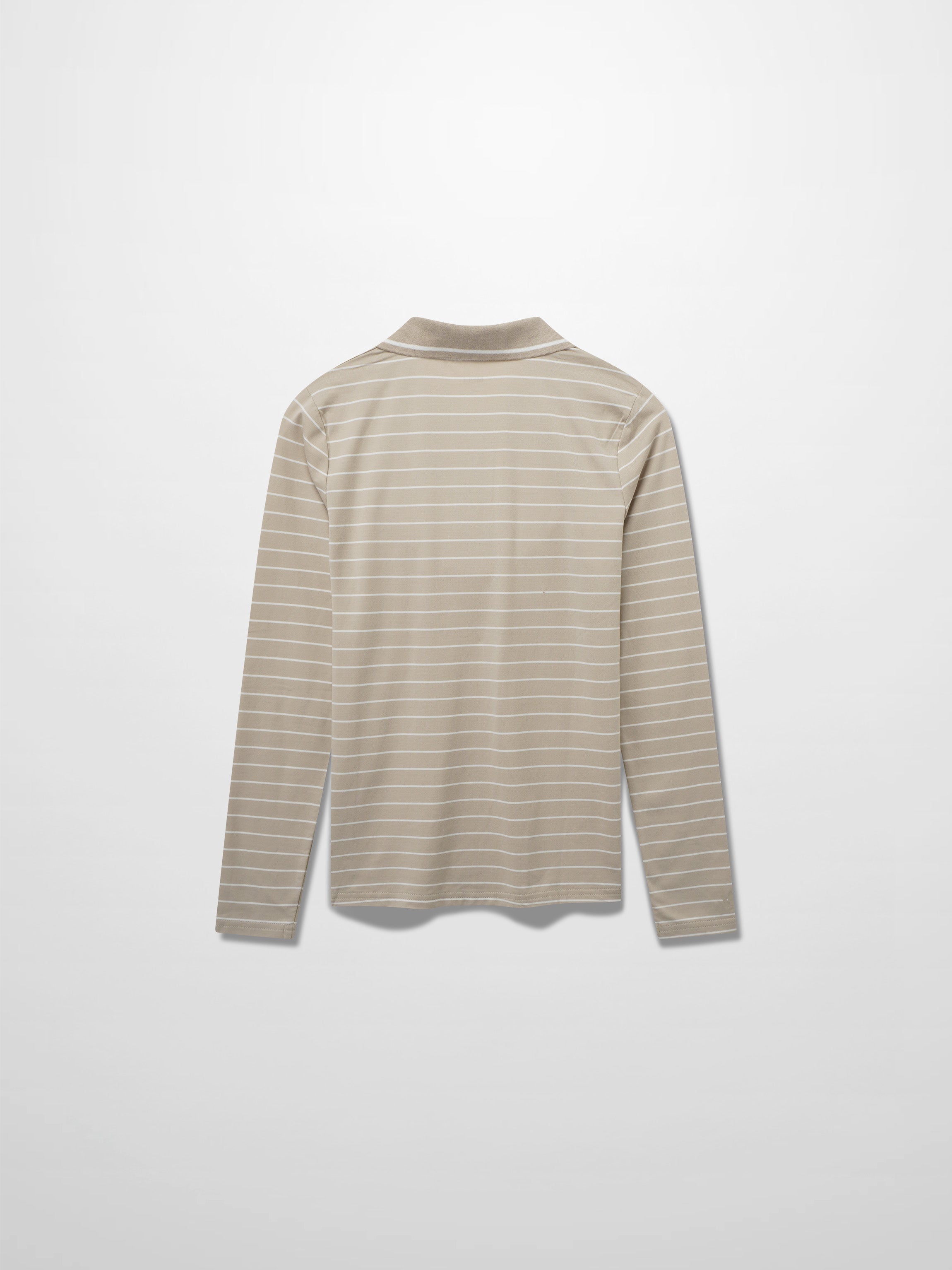 Striped Collar Snap Tee-Tan/White