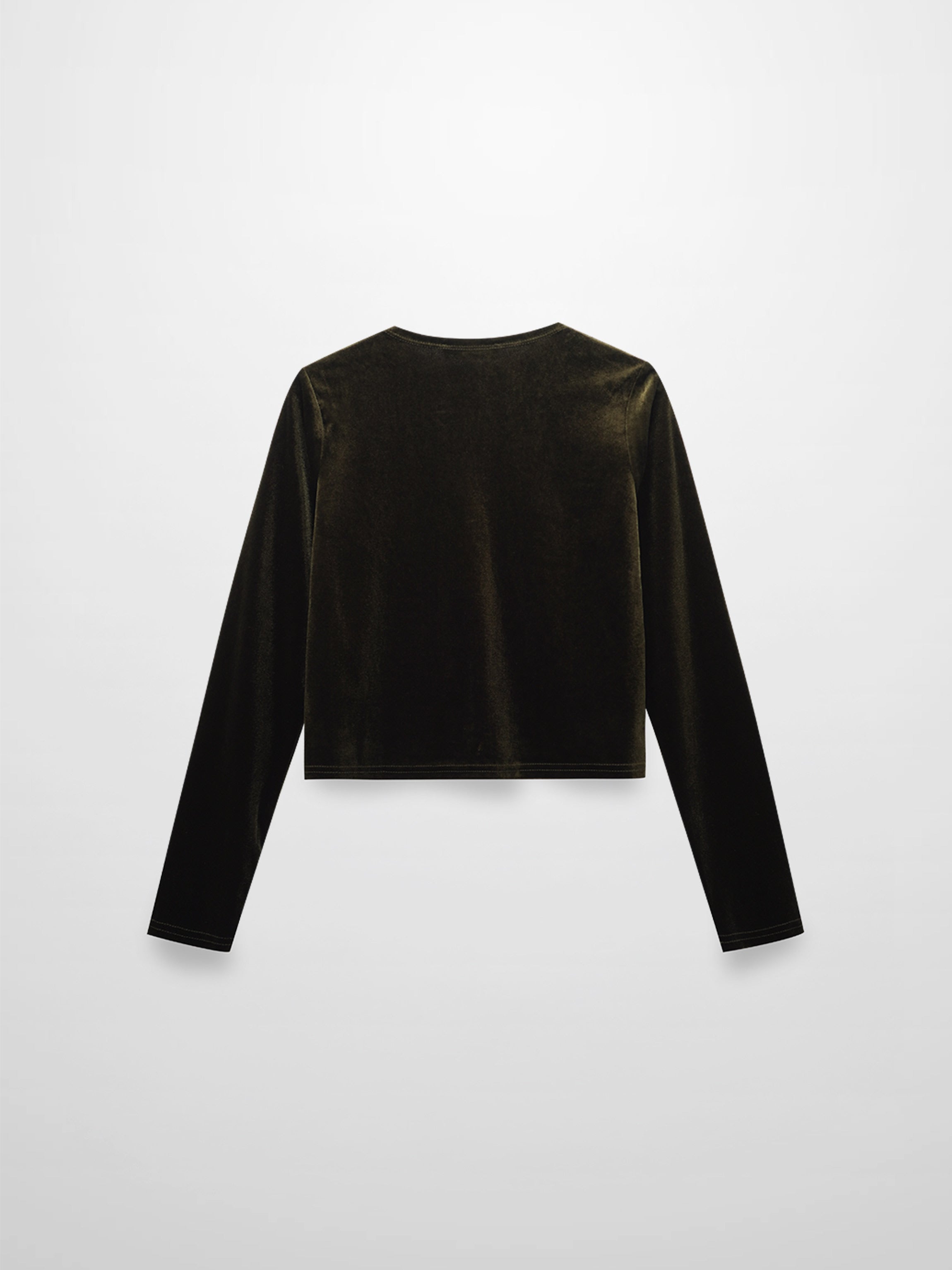 Velour Button Down Crew Cardigan-Green