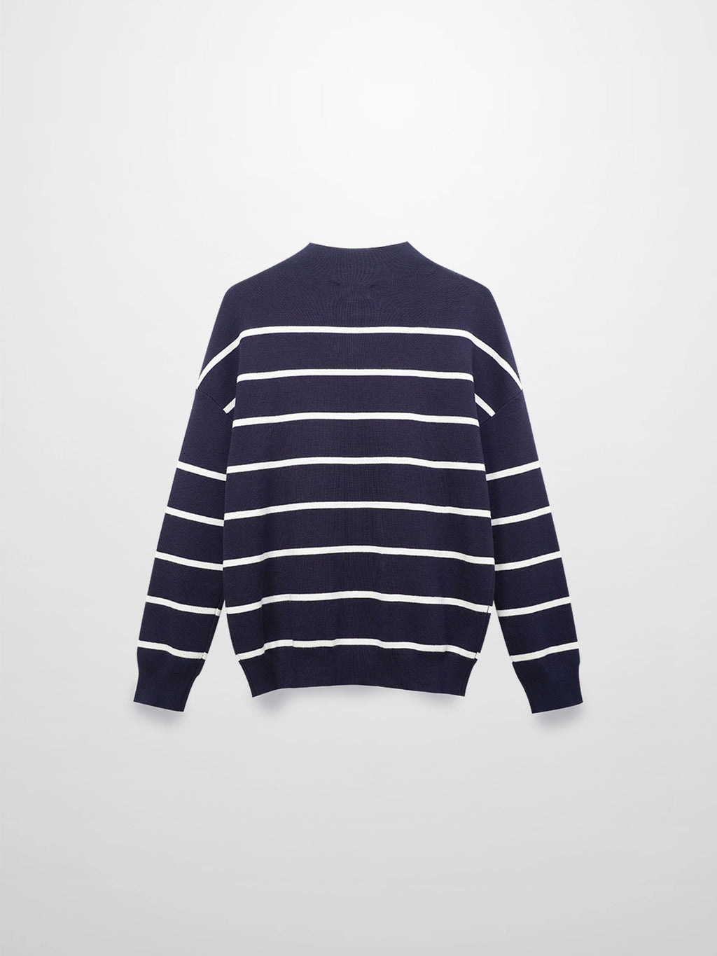 Mock Neck Thin Knit Sweater-Navy/Cream