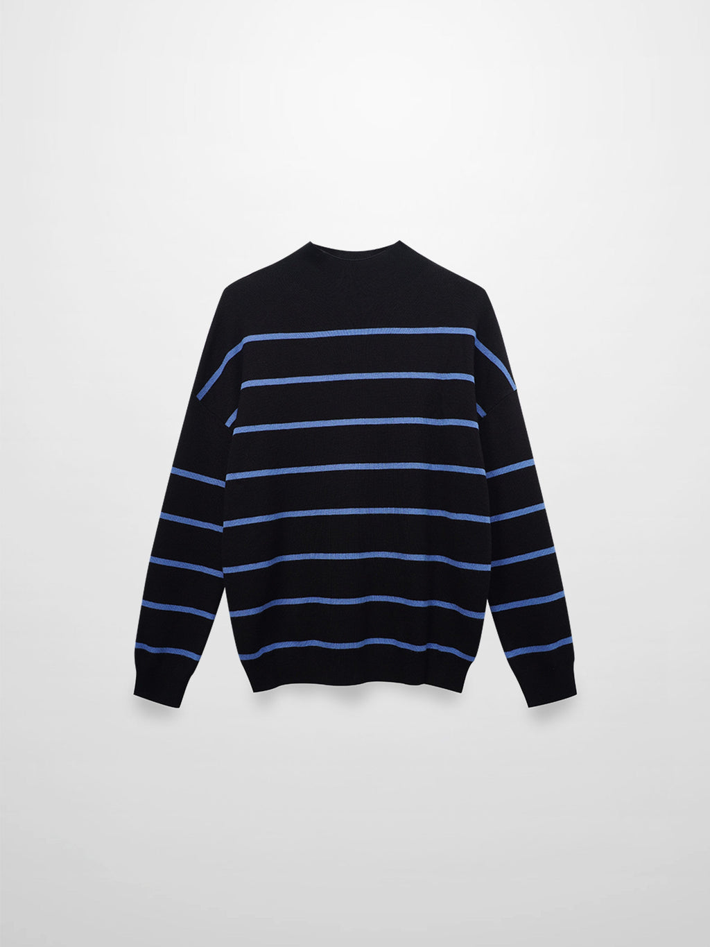 Mock Neck Thin Knit Sweater-Black/Light Blue