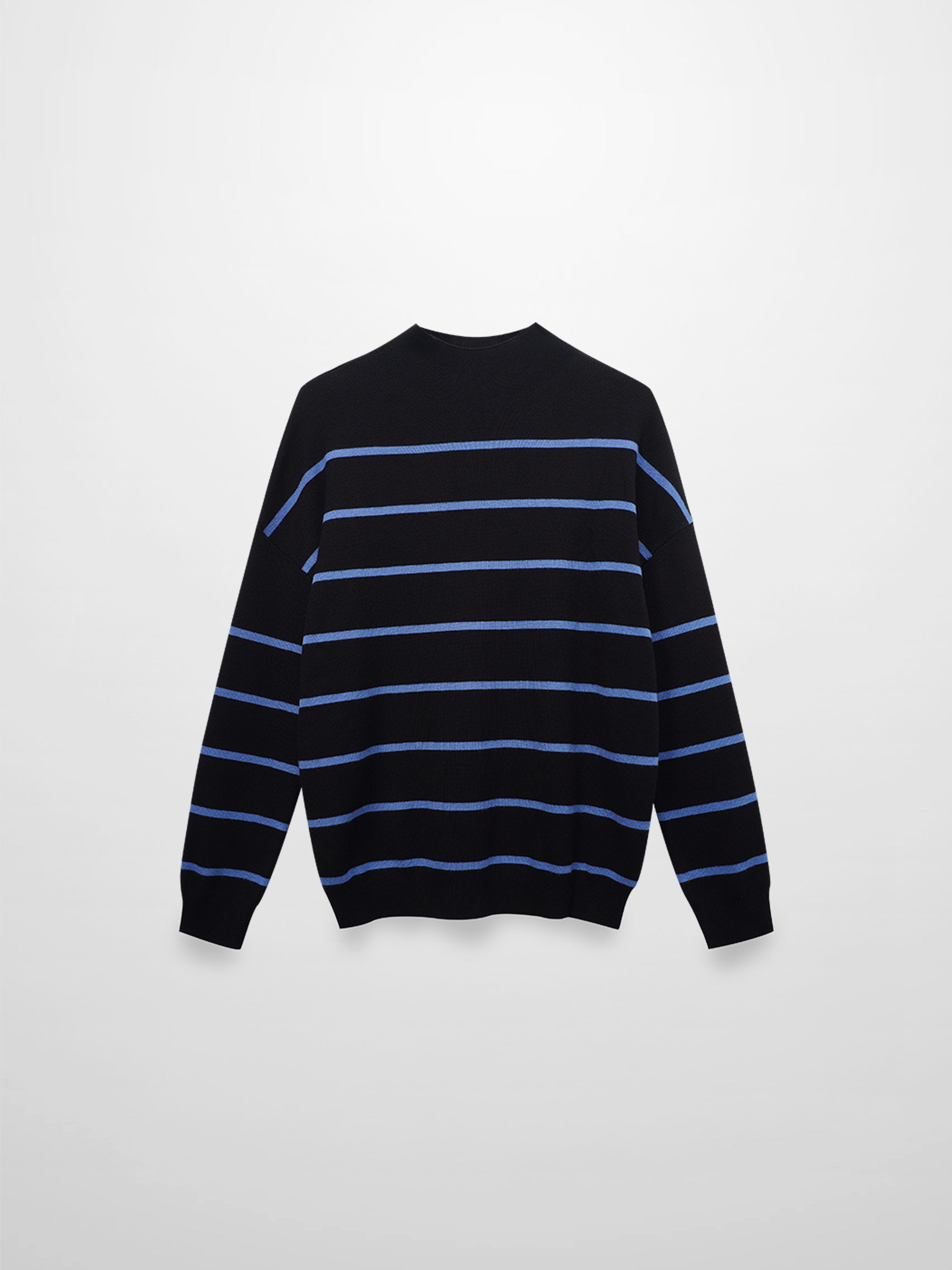 Mock Neck Thin Knit Sweater-Black/Light Blue