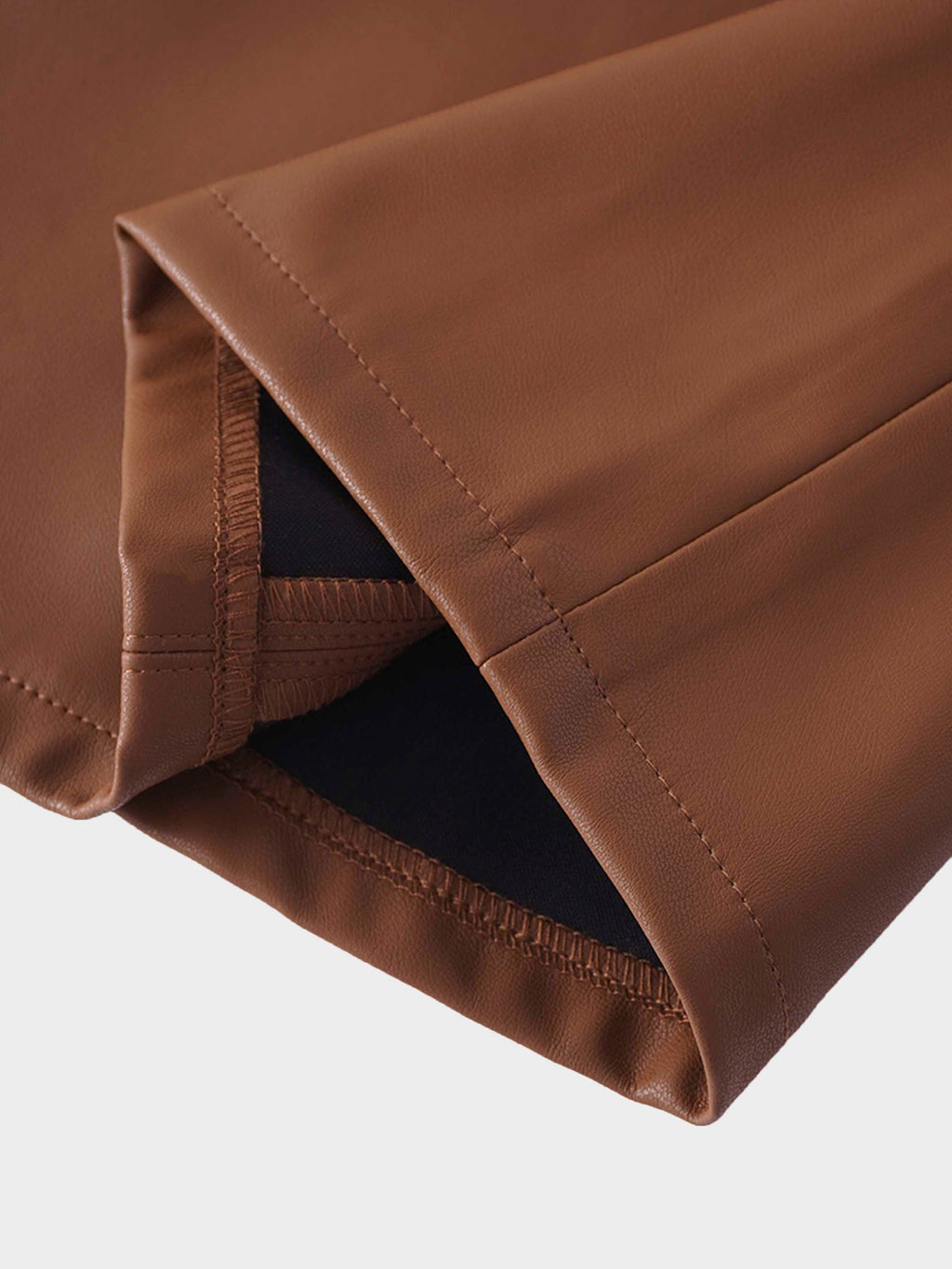 Faux Leather Seamed Jumper-Brown