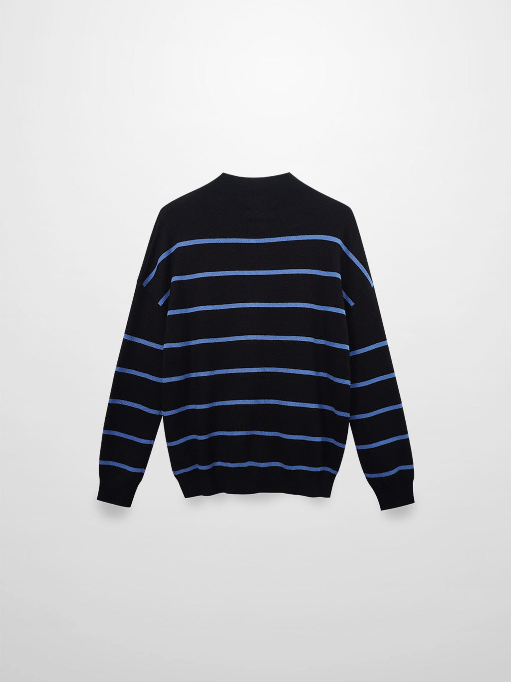 Mock Neck Thin Knit Sweater-Black/Light Blue