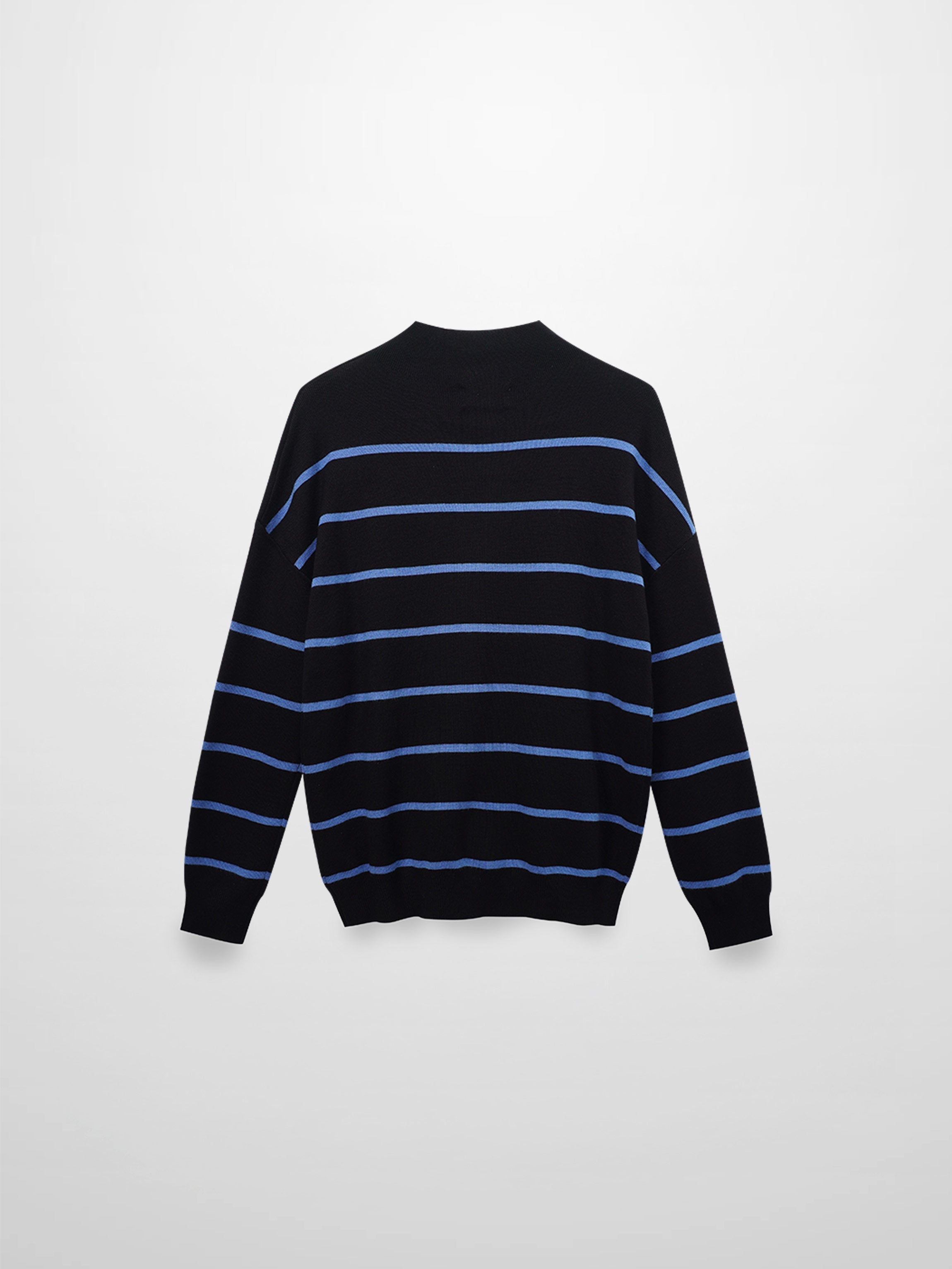 Mock Neck Thin Knit Sweater-Black/Light Blue