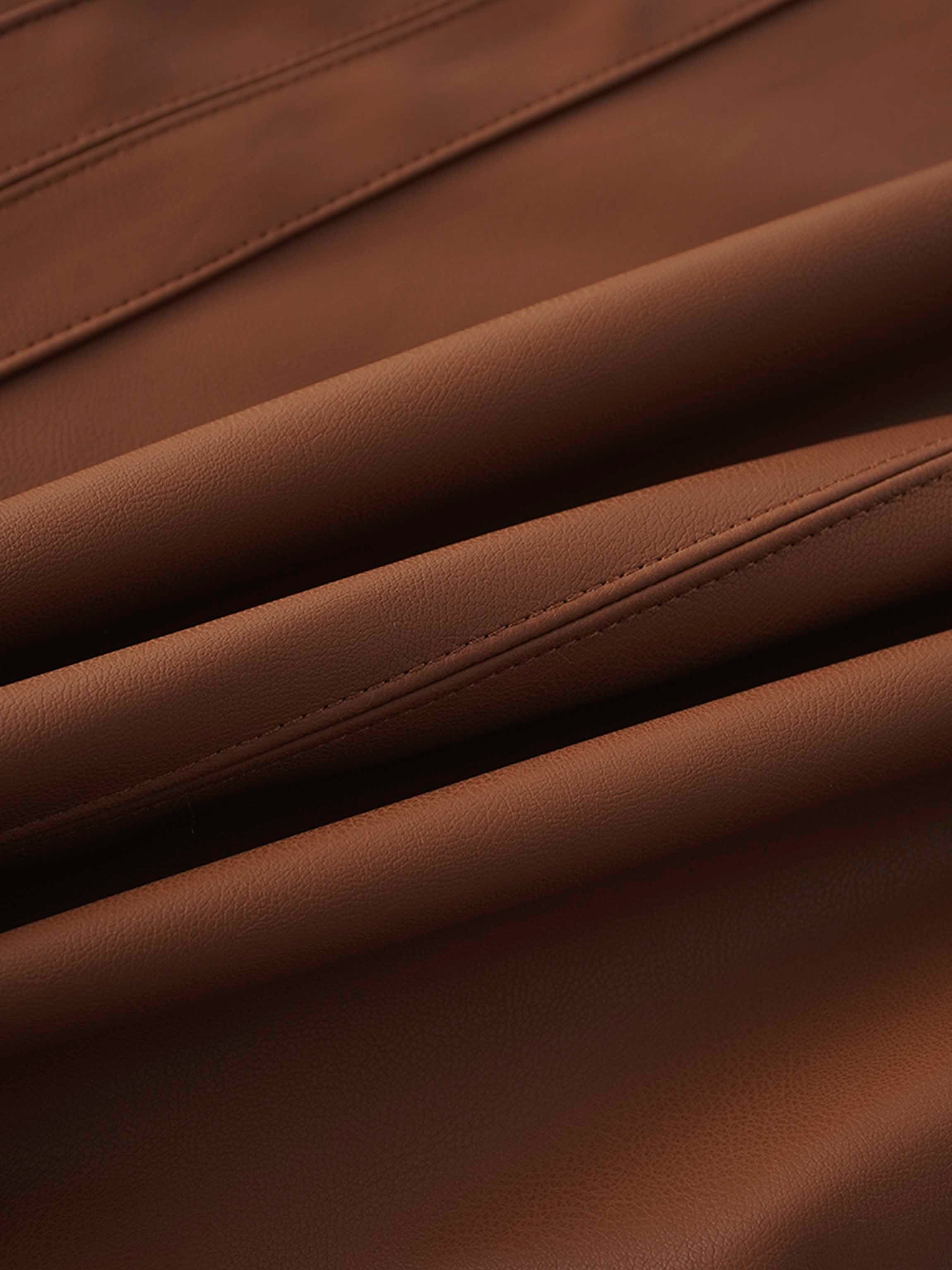 Faux Leather Seamed Jumper-Brown