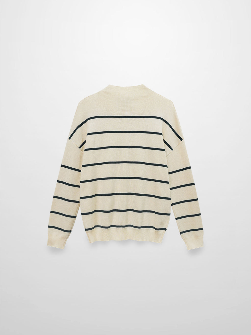 Mock Neck Thin Knit Sweater-Cream/Green