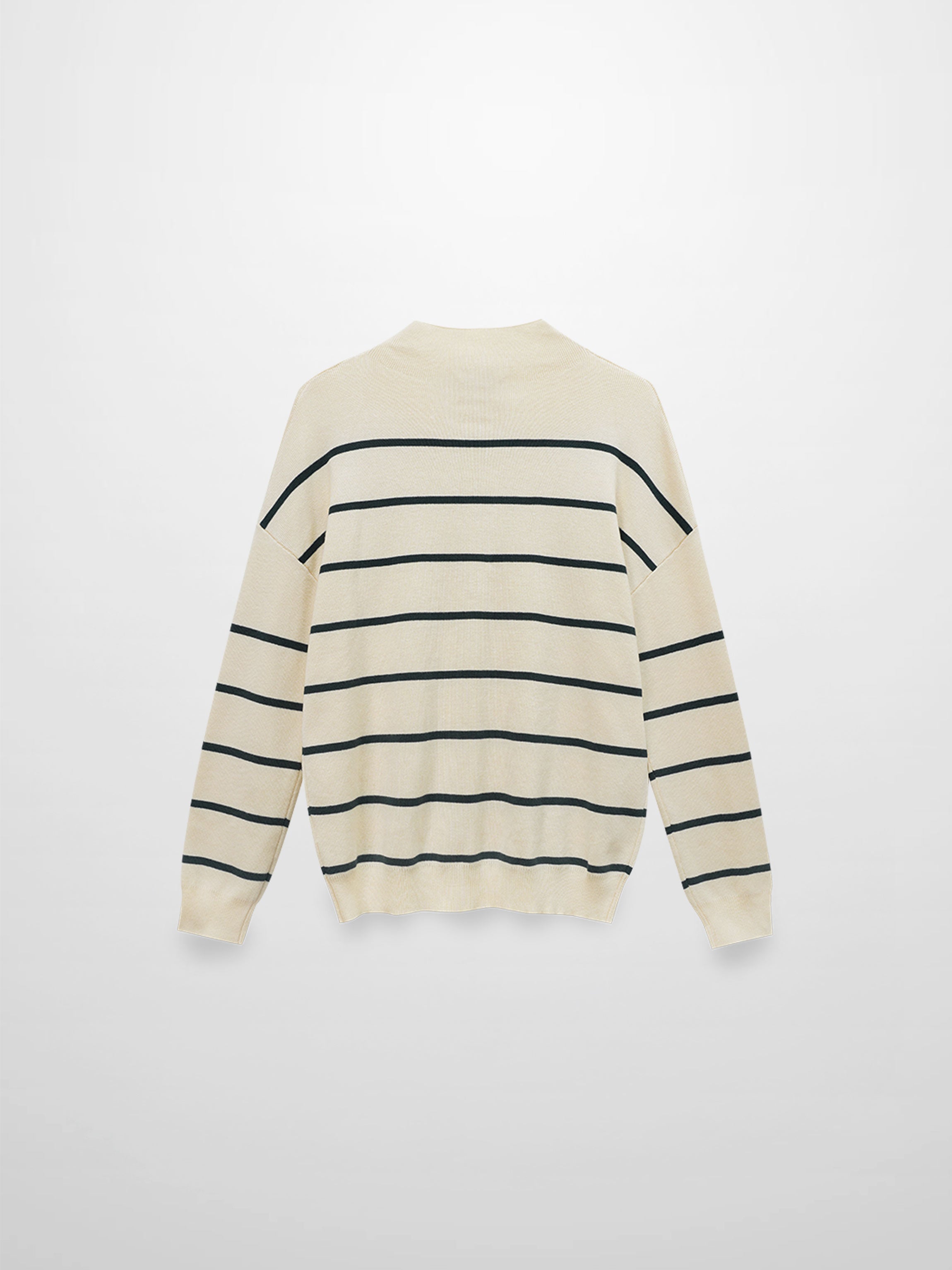 Mock Neck Thin Knit Sweater-Cream/Green