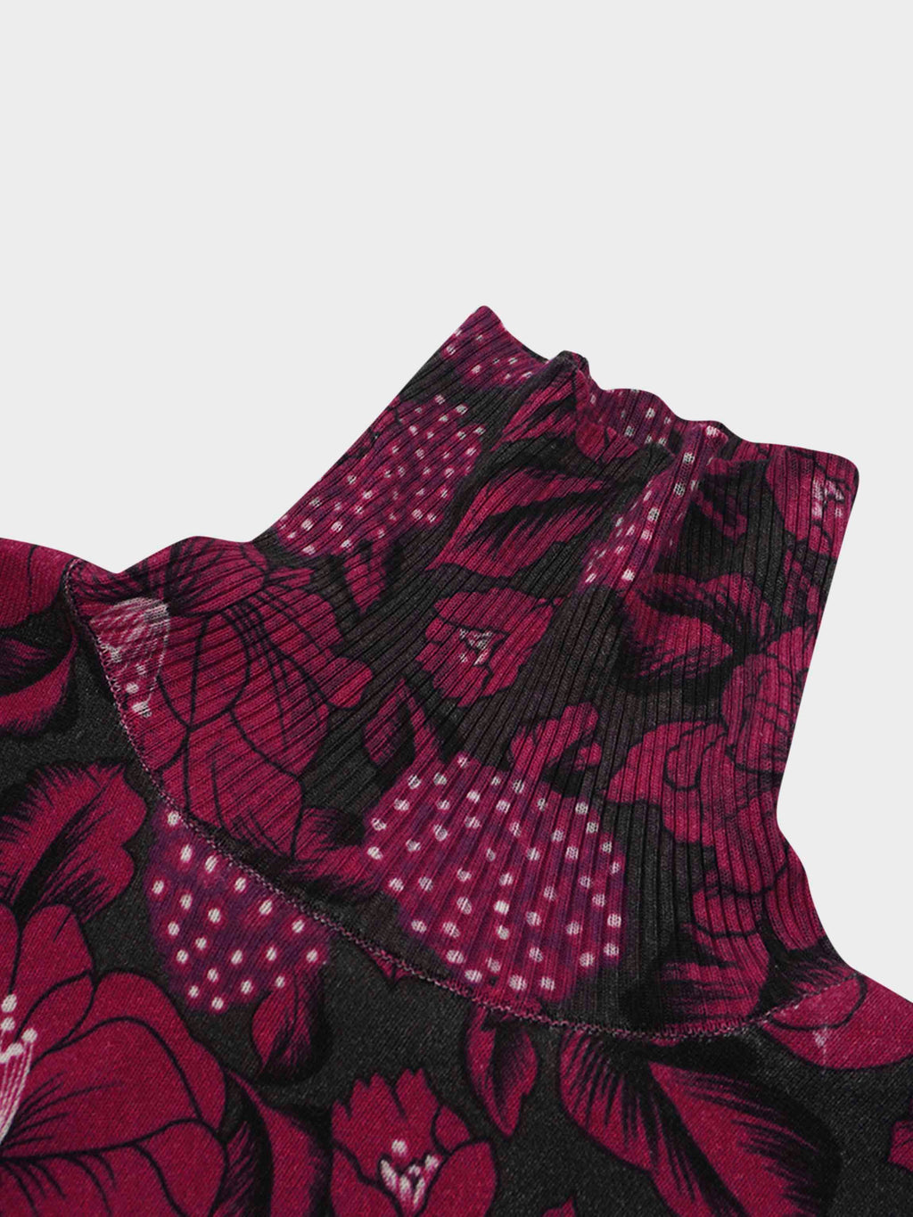 Thin Knit Turtleneck Sweater-Grey Pink Floral