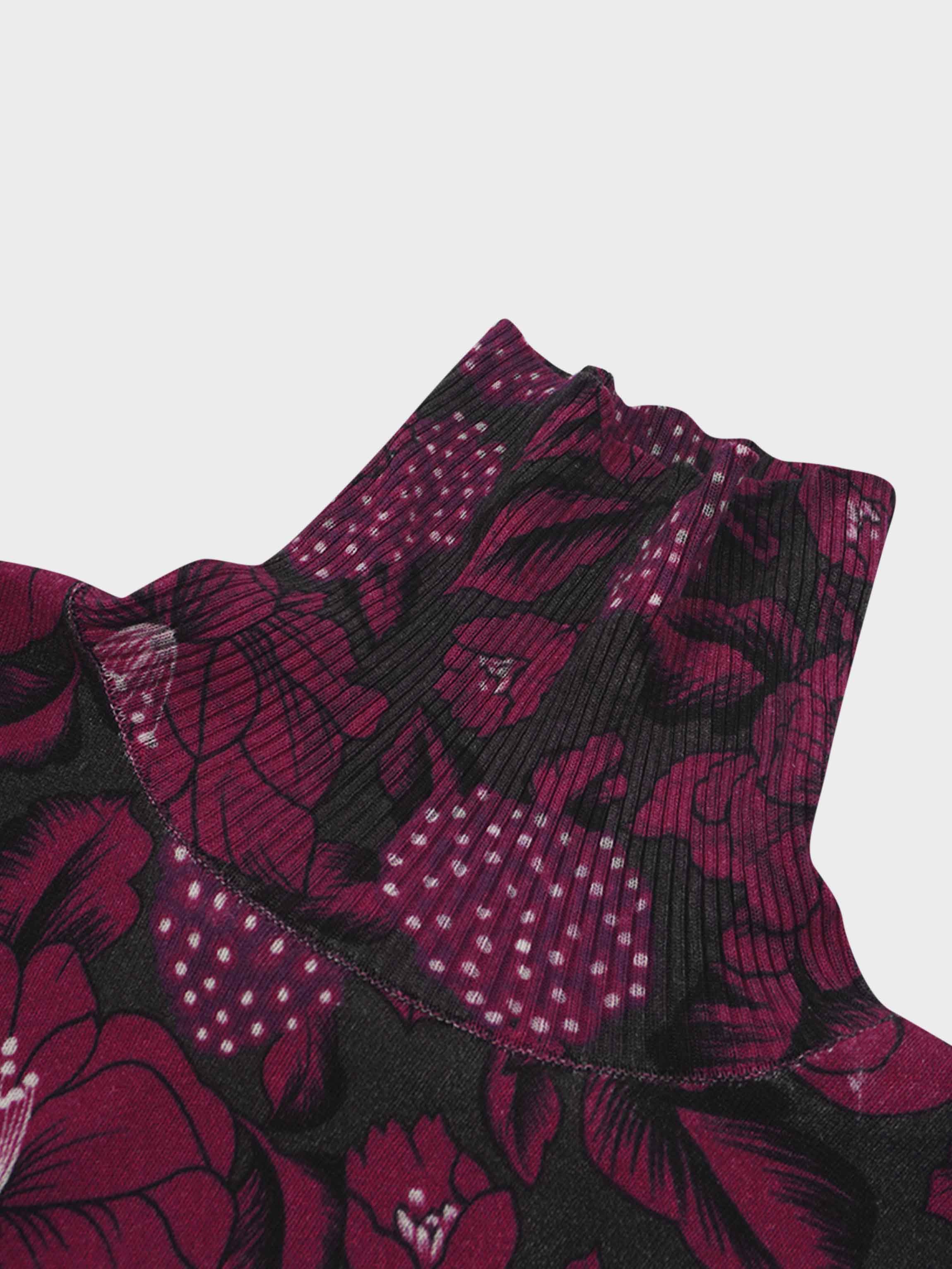 Thin Knit Turtleneck Sweater-Grey Pink Floral