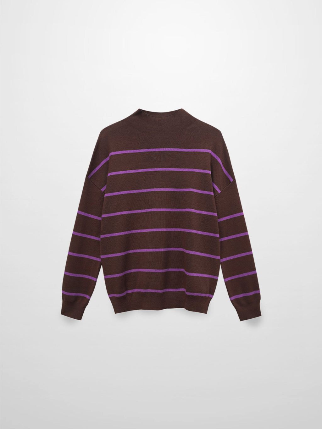 Mock Neck Thin Knit Sweater-Brown/Purple
