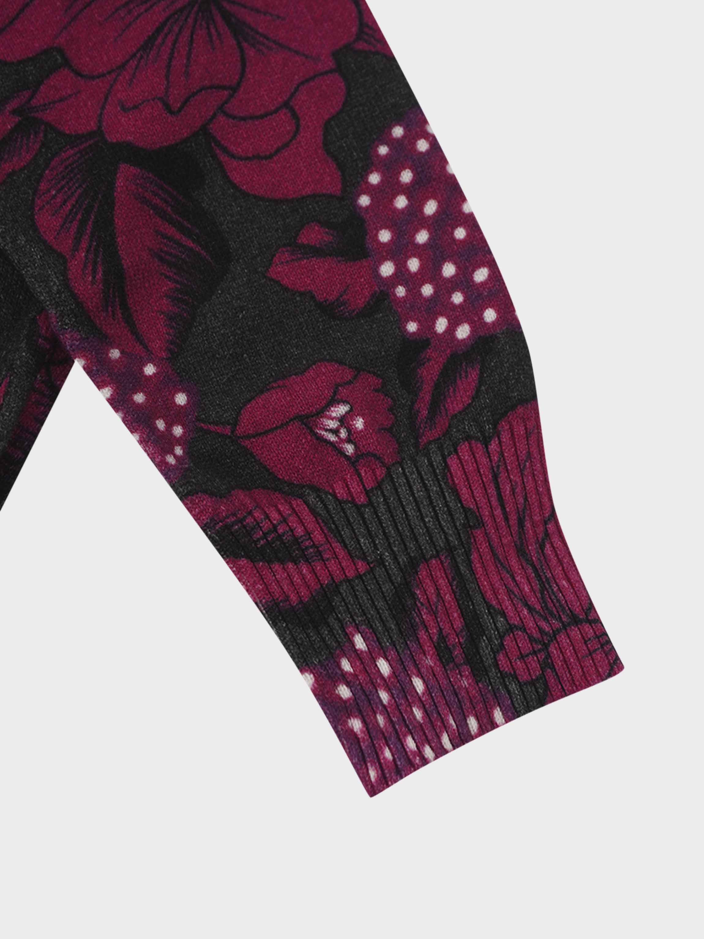 Thin Knit Turtleneck Sweater-Grey Pink Floral