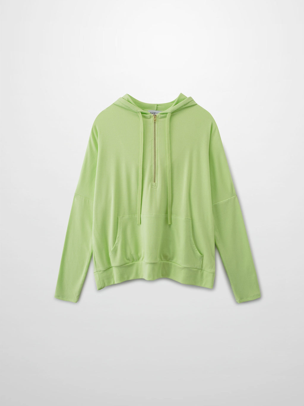 Ribbed Half Zip Hoodie Tee-Lime Green