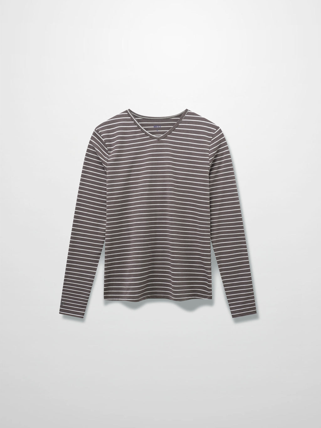 Flat Striped High V Long Sleeve-Grey/White
