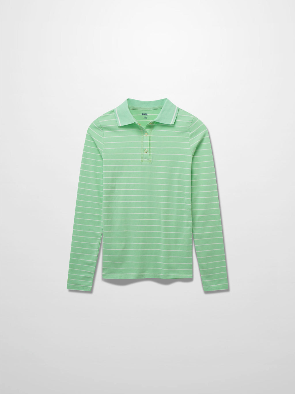Striped Collar Snap Tee-Mint/White