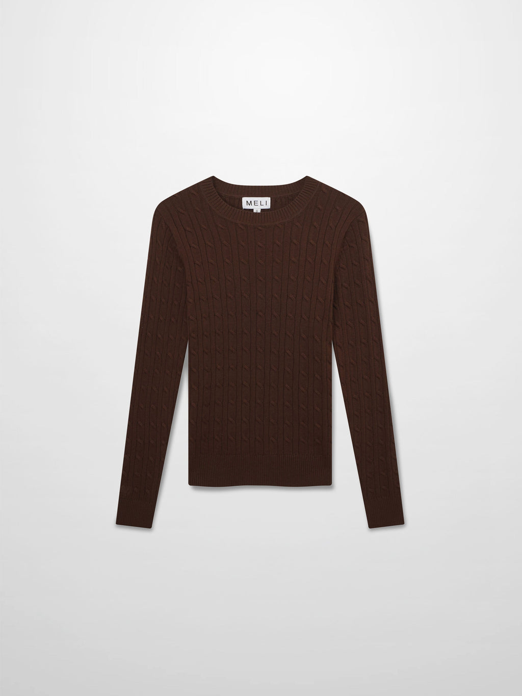 Crew Neck Cable Sweater-Brown