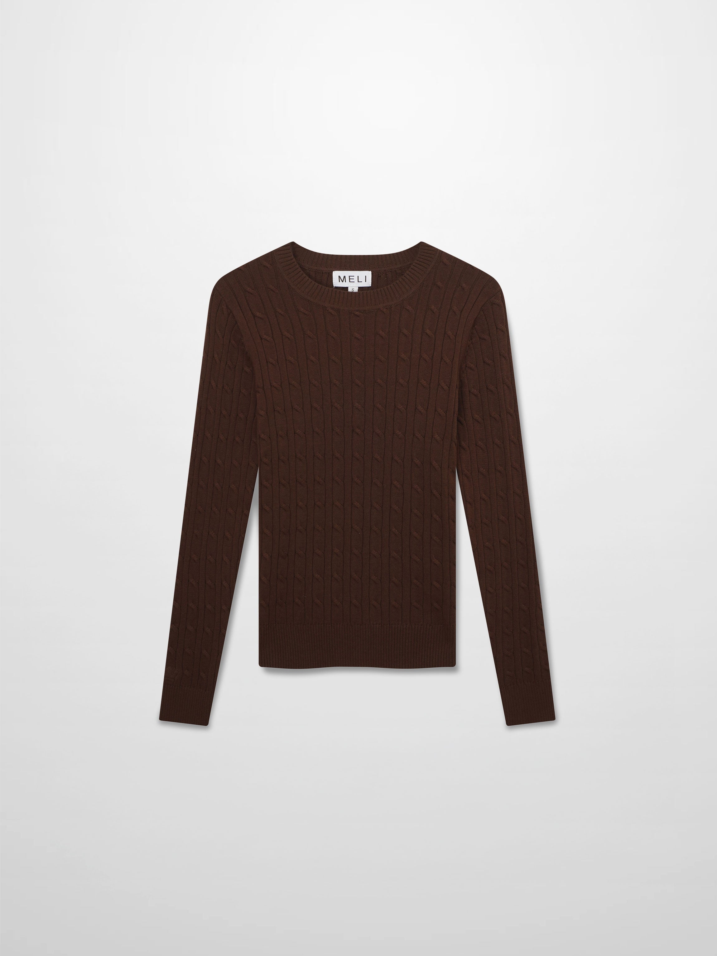 Crew Neck Cable Sweater-Brown