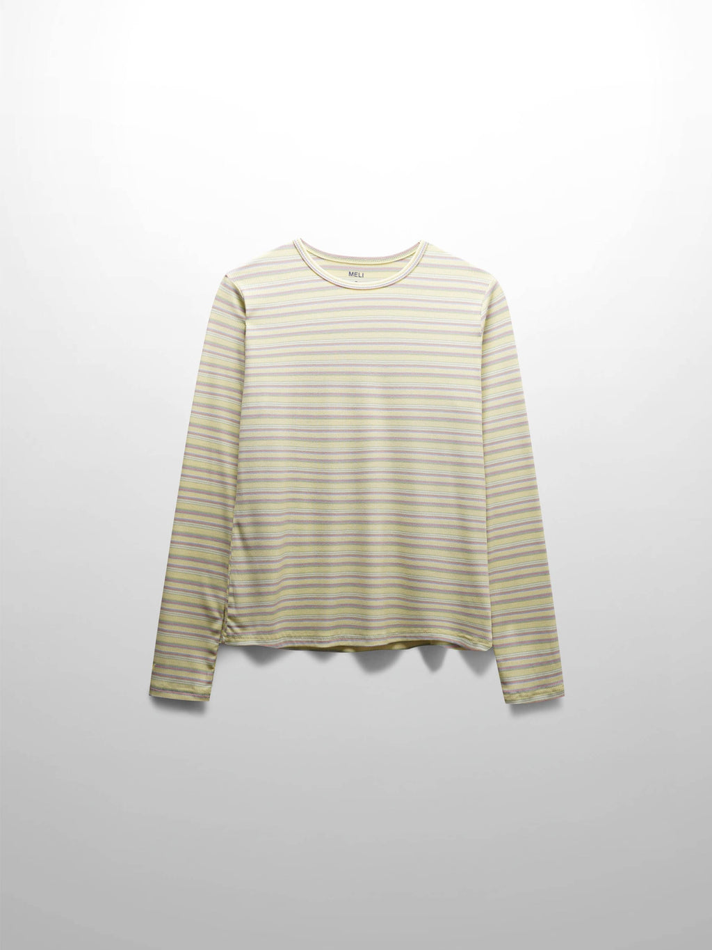 Multi Striped Ribbed Crew-Yellow