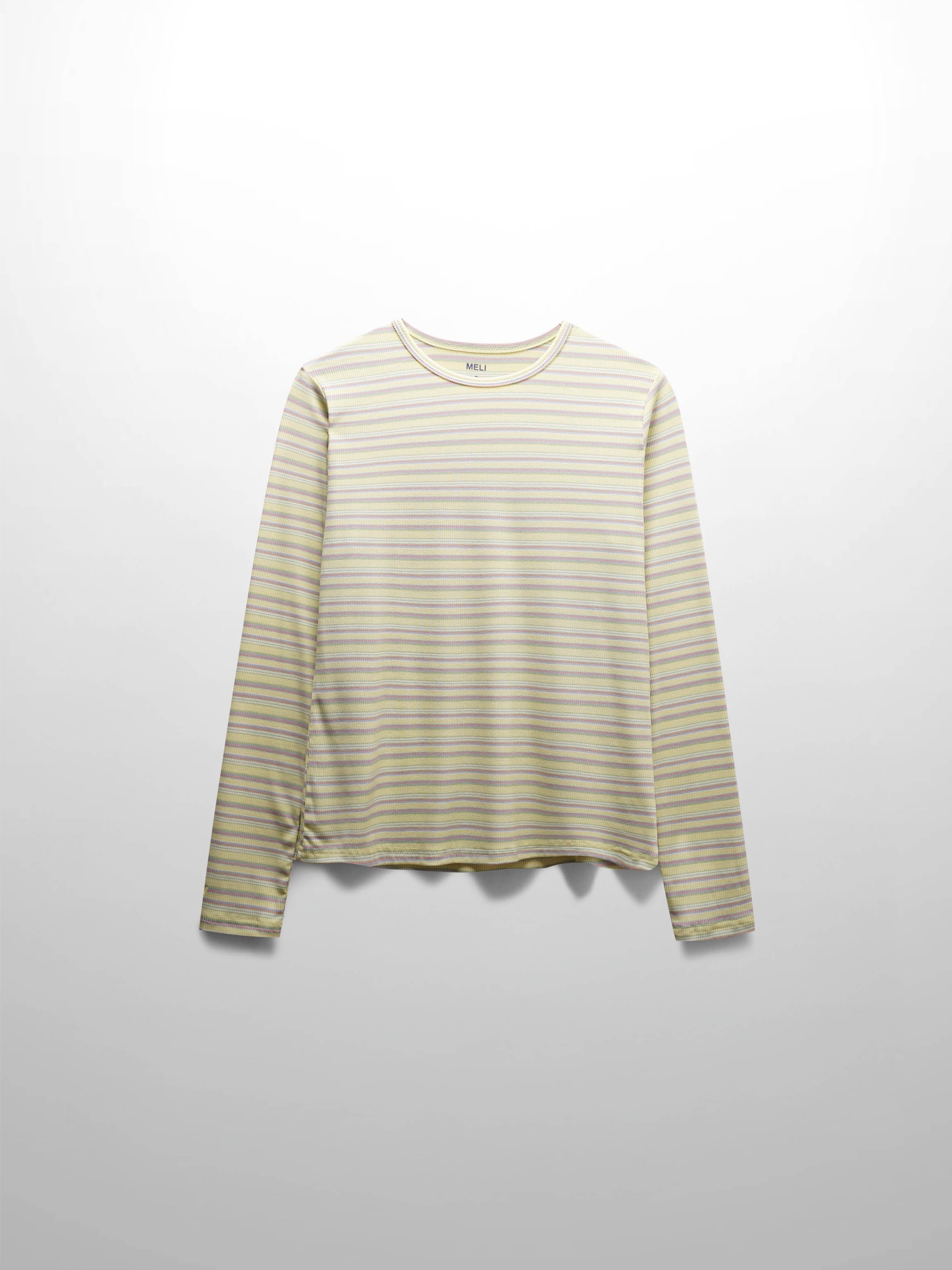 Multi Striped Ribbed Crew-Yellow