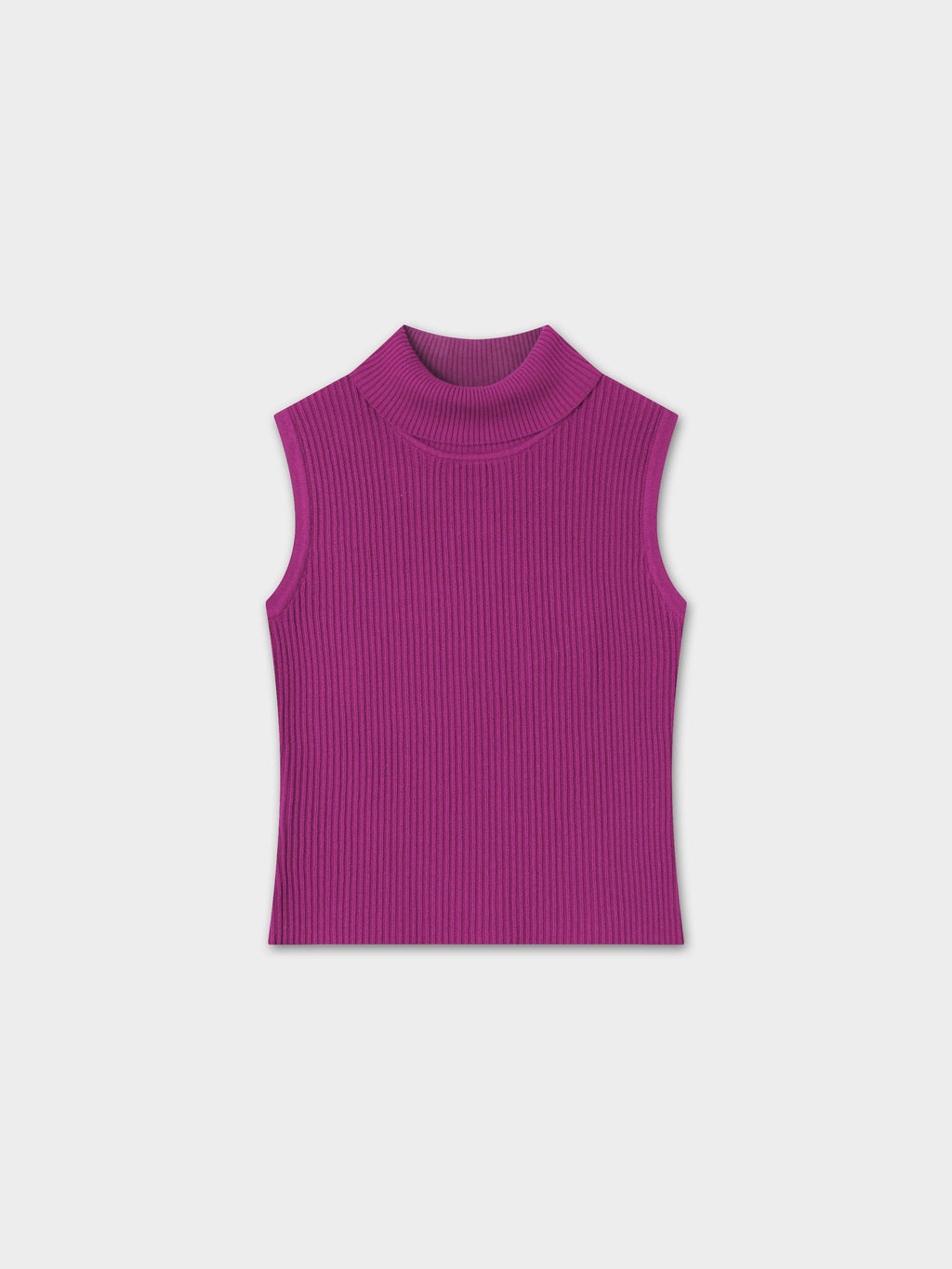 Sleeveless Ribbed Turtleneck-Fuchsia Pink