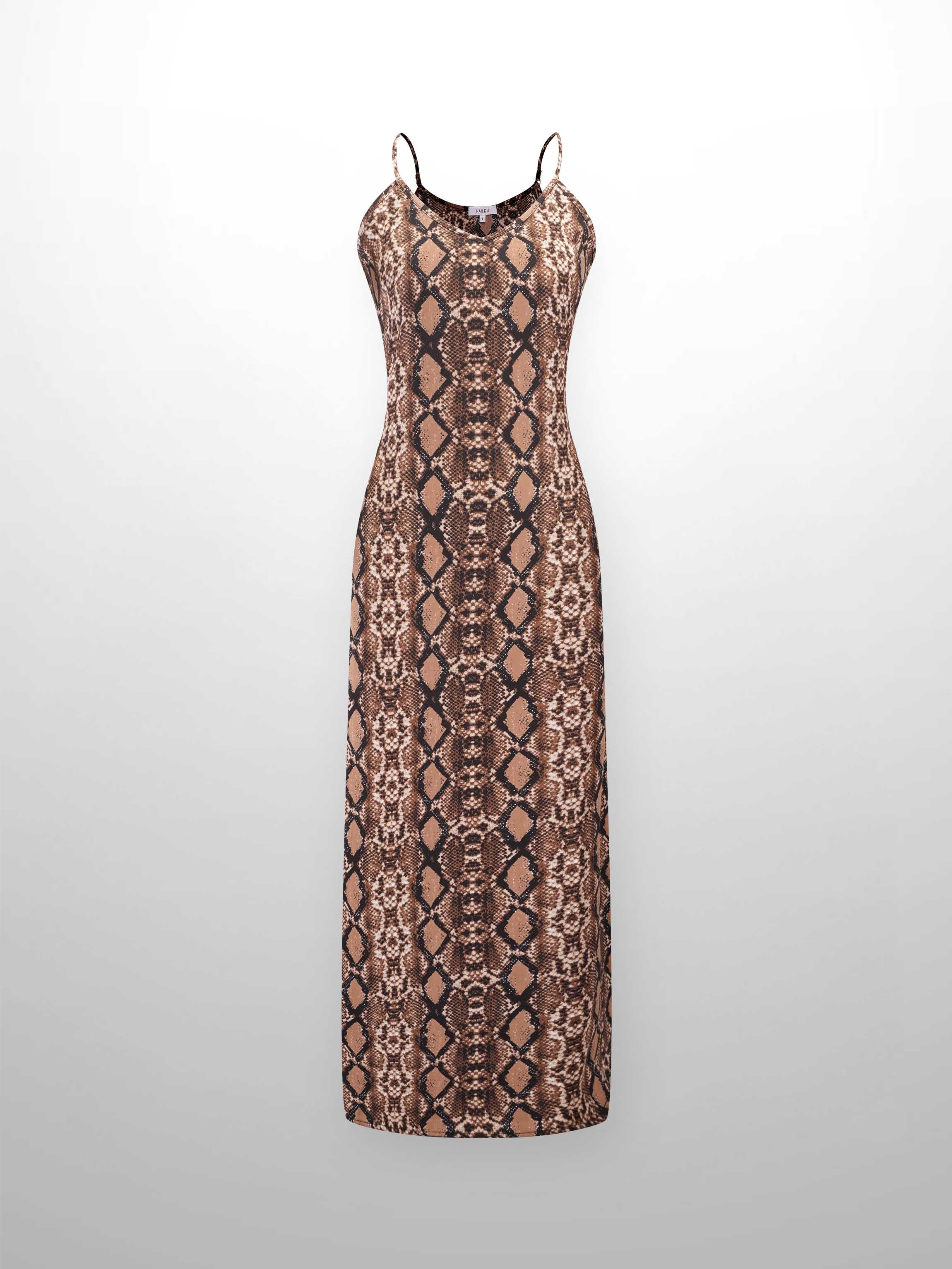 A-Line V Neck Slip Dress-Snakeskin