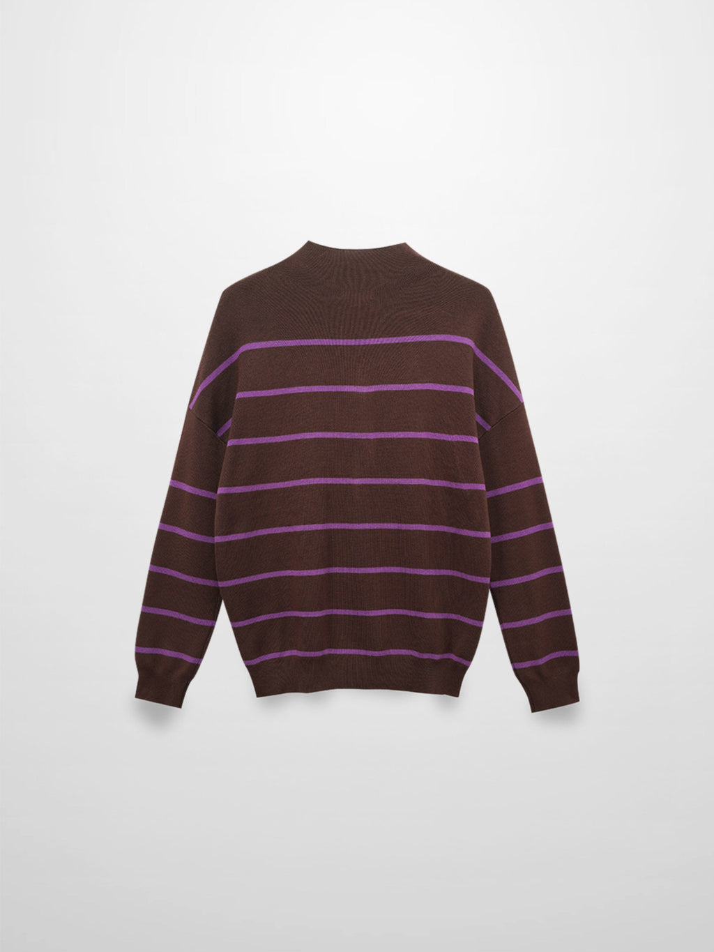Mock Neck Thin Knit Sweater-Brown/Purple