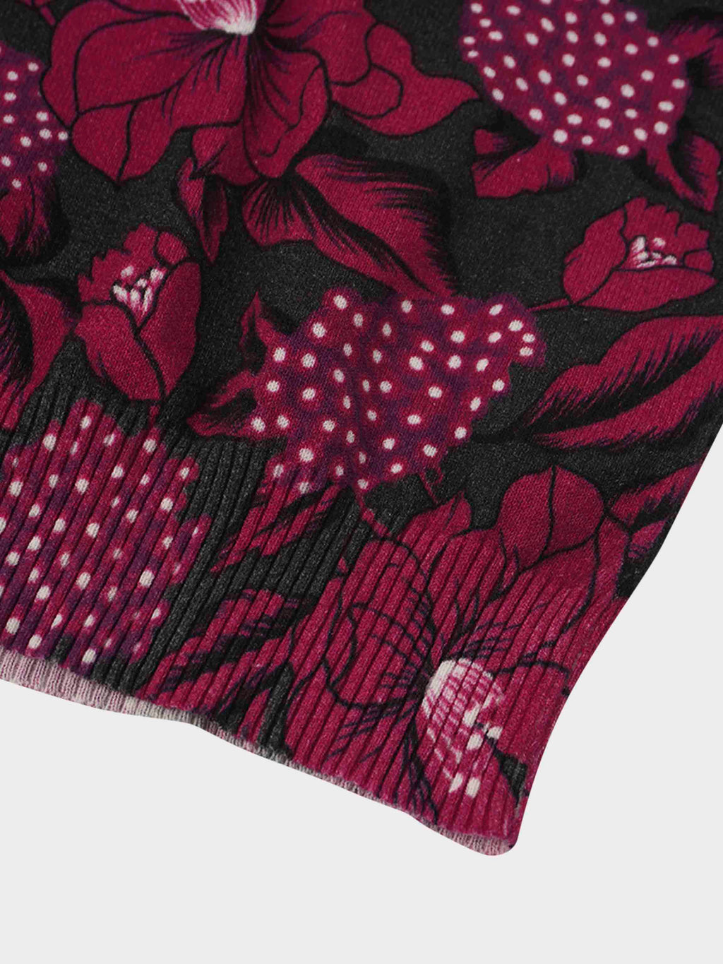 Thin Knit Turtleneck Sweater-Grey Pink Floral