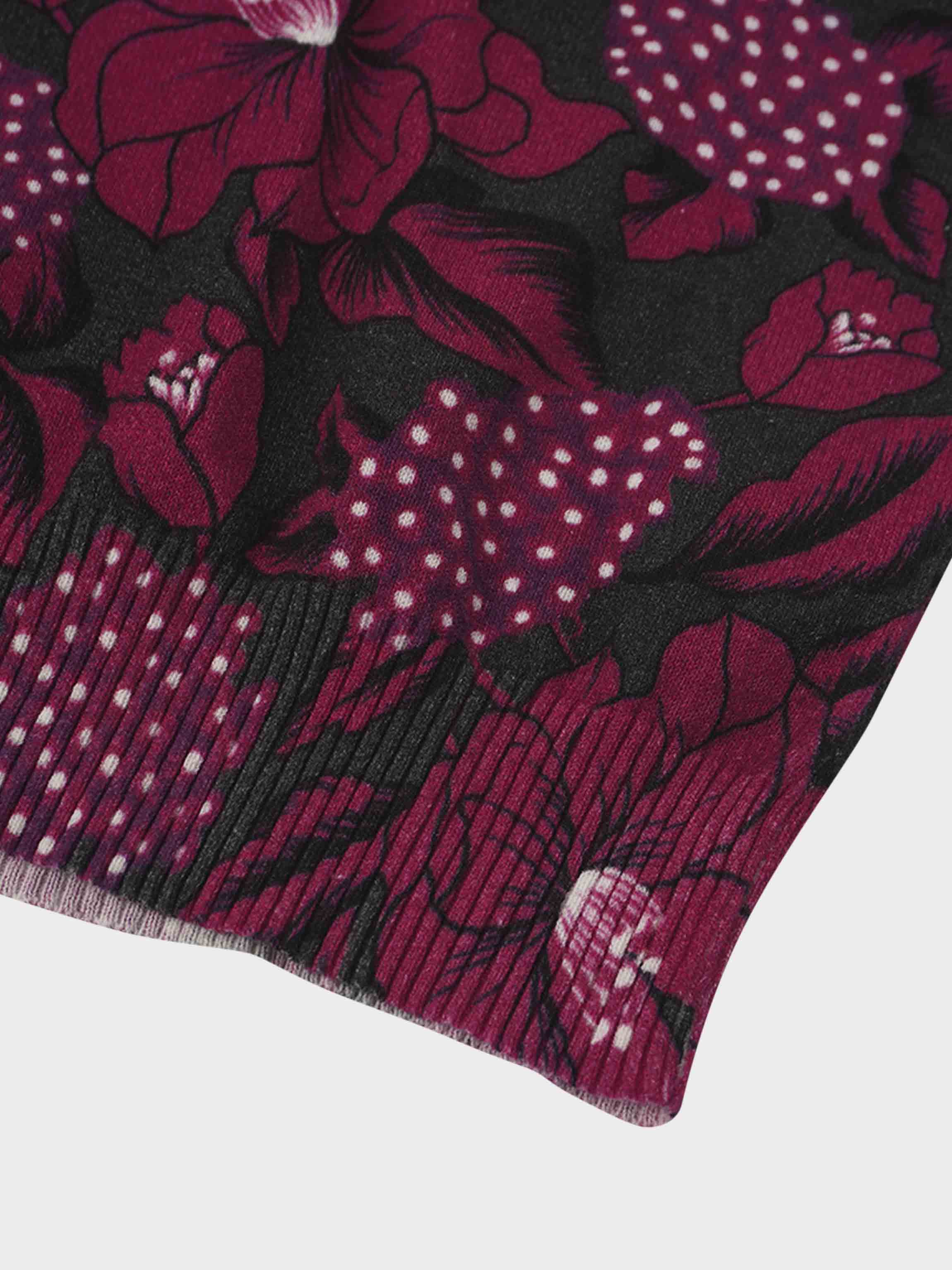 Thin Knit Turtleneck Sweater-Grey Pink Floral