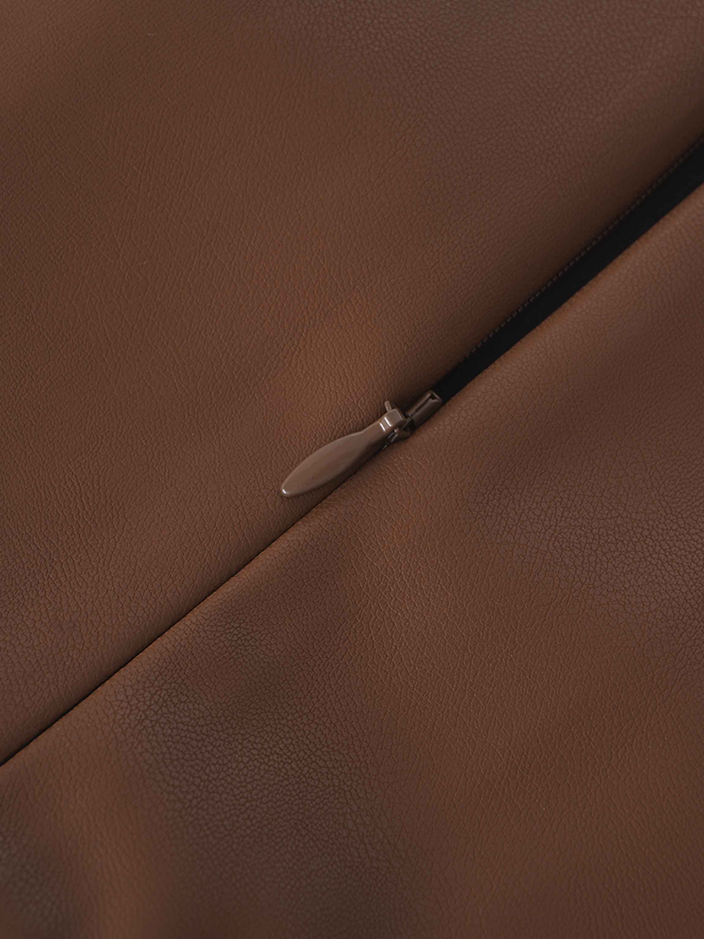 Faux Leather Seamed Jumper-Brown