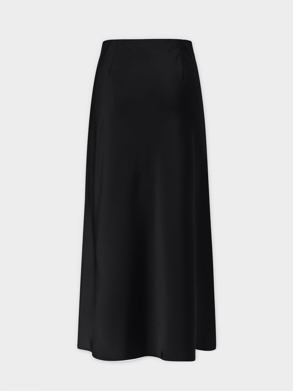 Solid Faux Satin Slip Skirt-Black