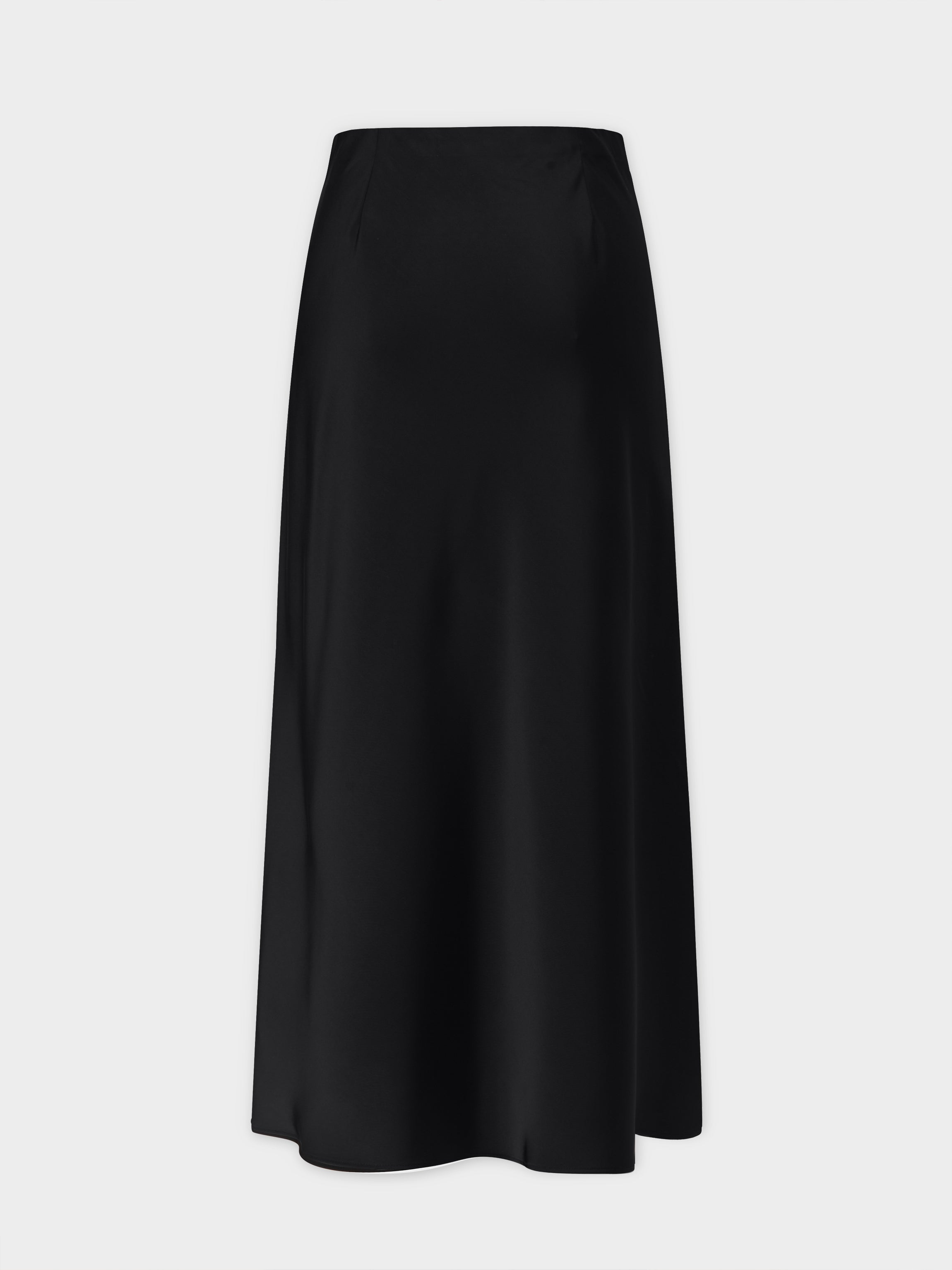 Solid Faux Satin Slip Skirt-Black