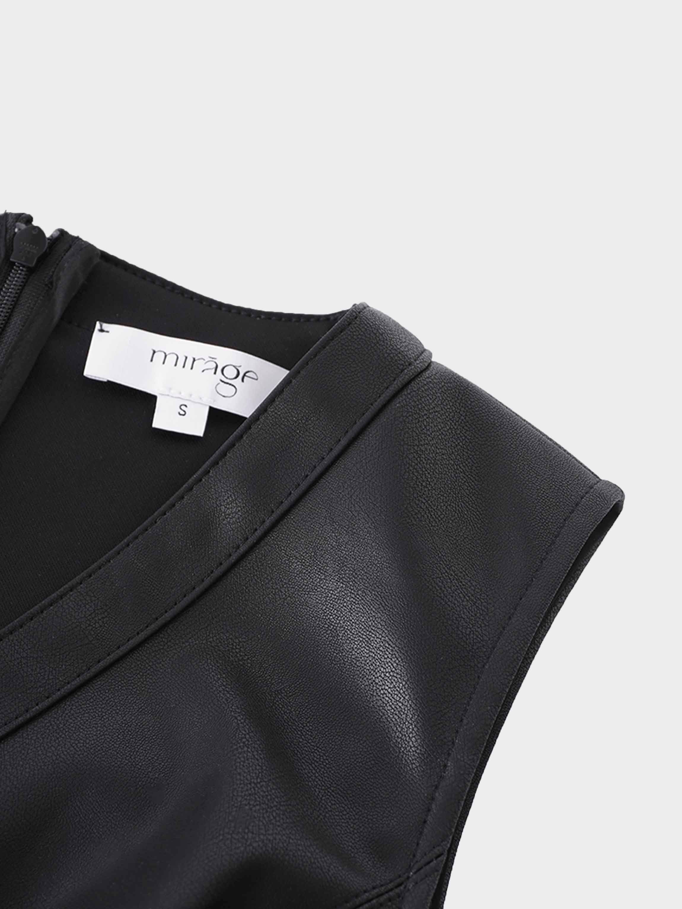 Faux Leather Seamed Jumper - Black