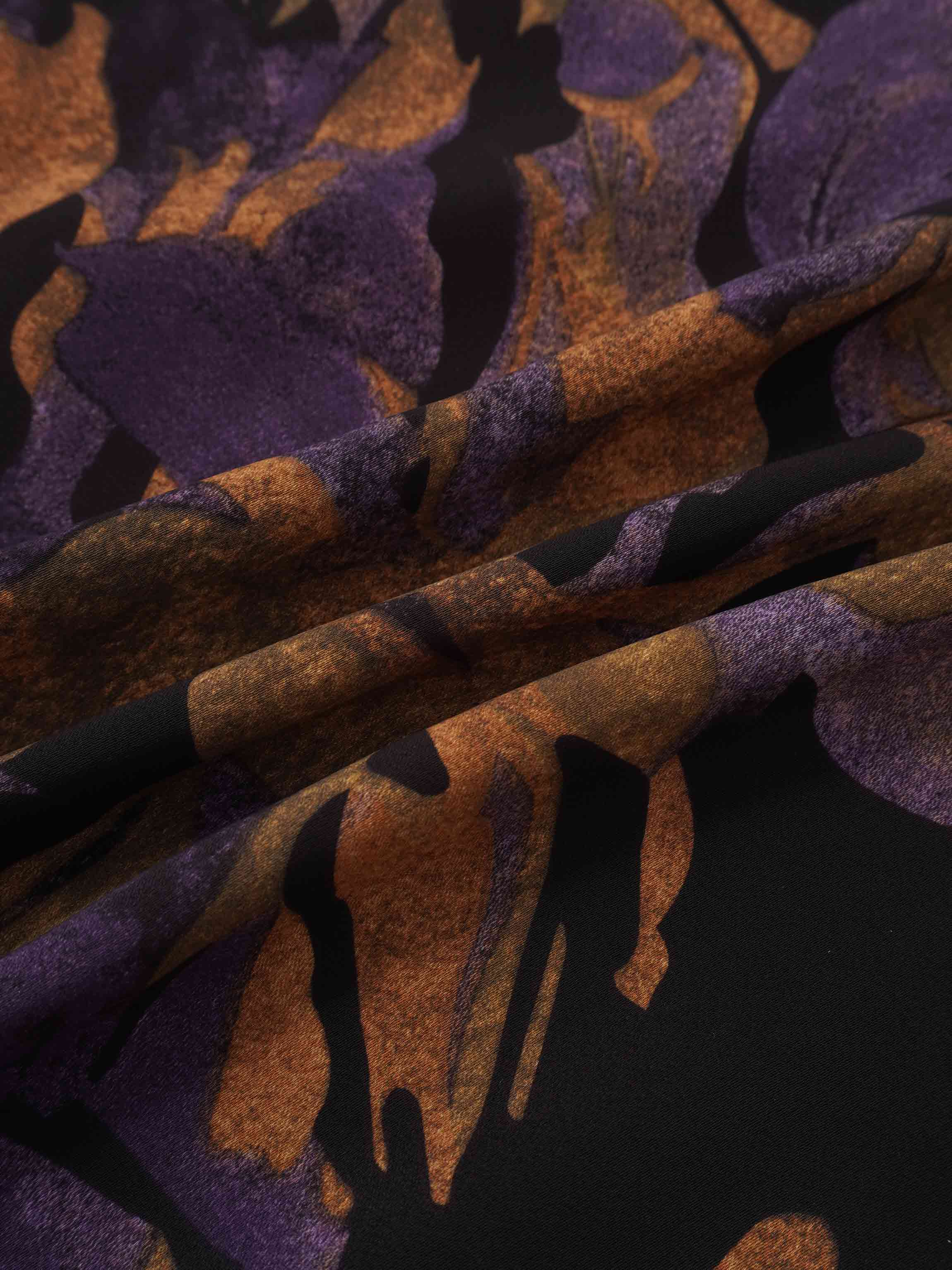 A-Line V Neck Slip Dress-Purple Floral