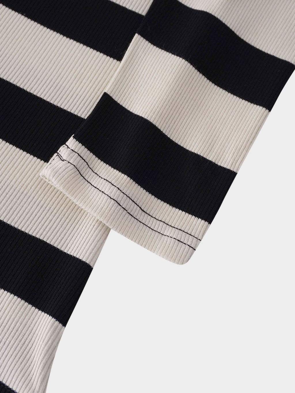 Ribbed Striped High V Tee Long Sleeve-Tan/Black