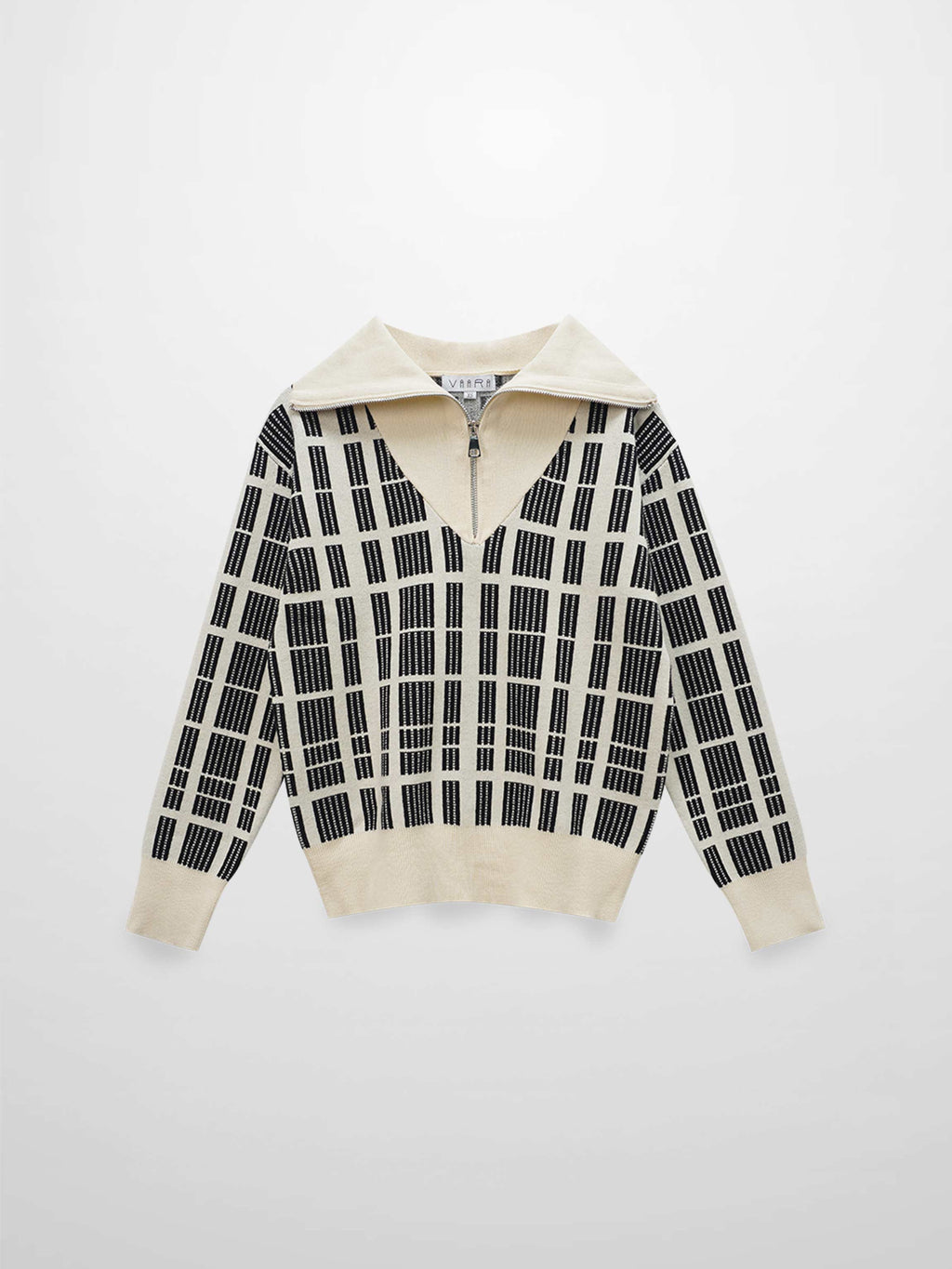Half Zip Shawl Collar Sweater-Cream/Black