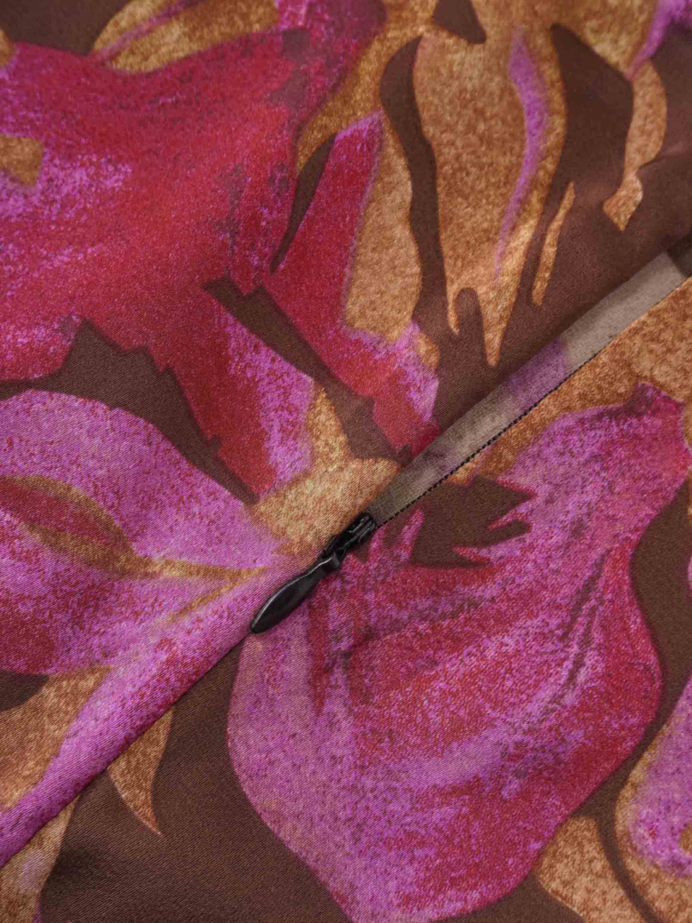 A-Line V Neck Slip Dress-Brown/Pink Floral