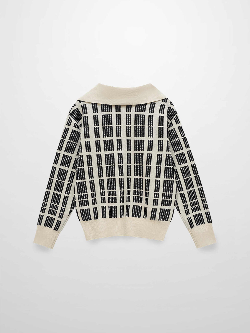 Half Zip Shawl Collar Sweater-Cream/Black