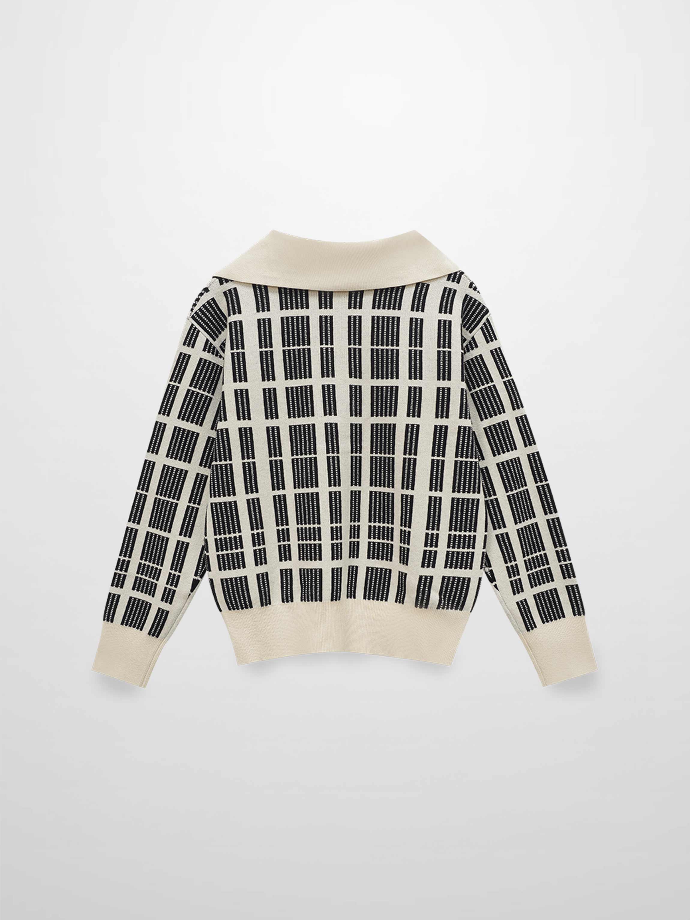 Half Zip Shawl Collar Sweater-Cream/Black