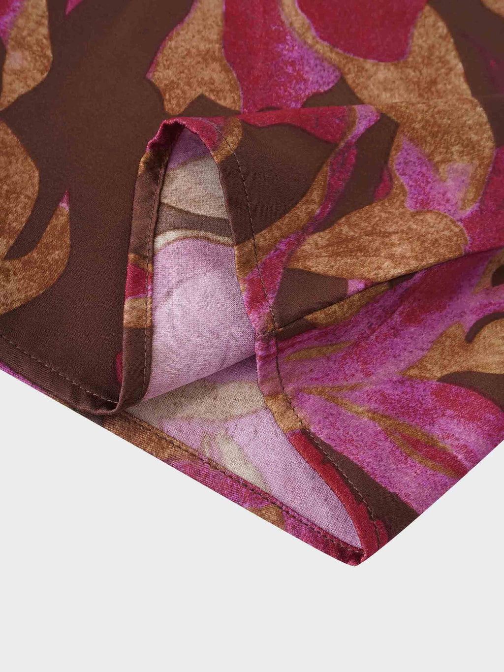 A-Line V Neck Slip Dress-Brown/Pink Floral