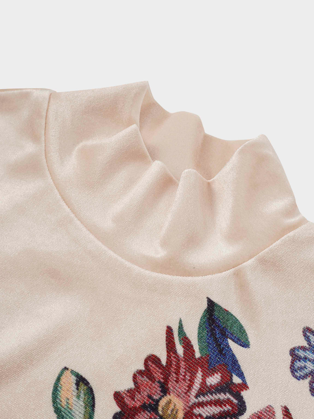 Flower Printed Velour Turtleneck-Cream