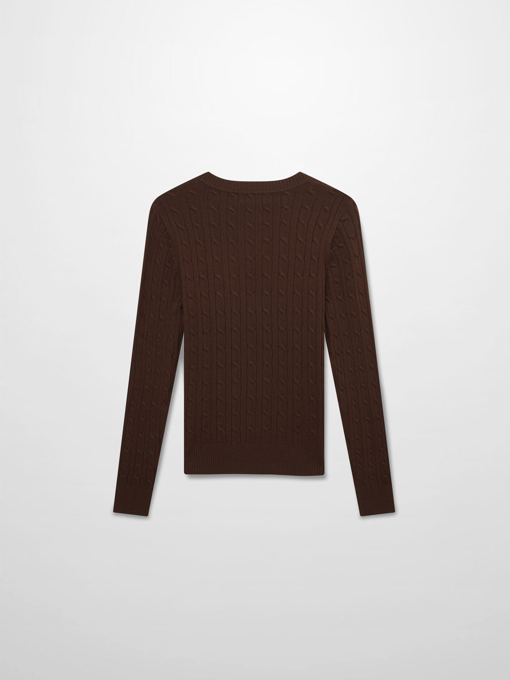 Crew Neck Cable Sweater-Brown
