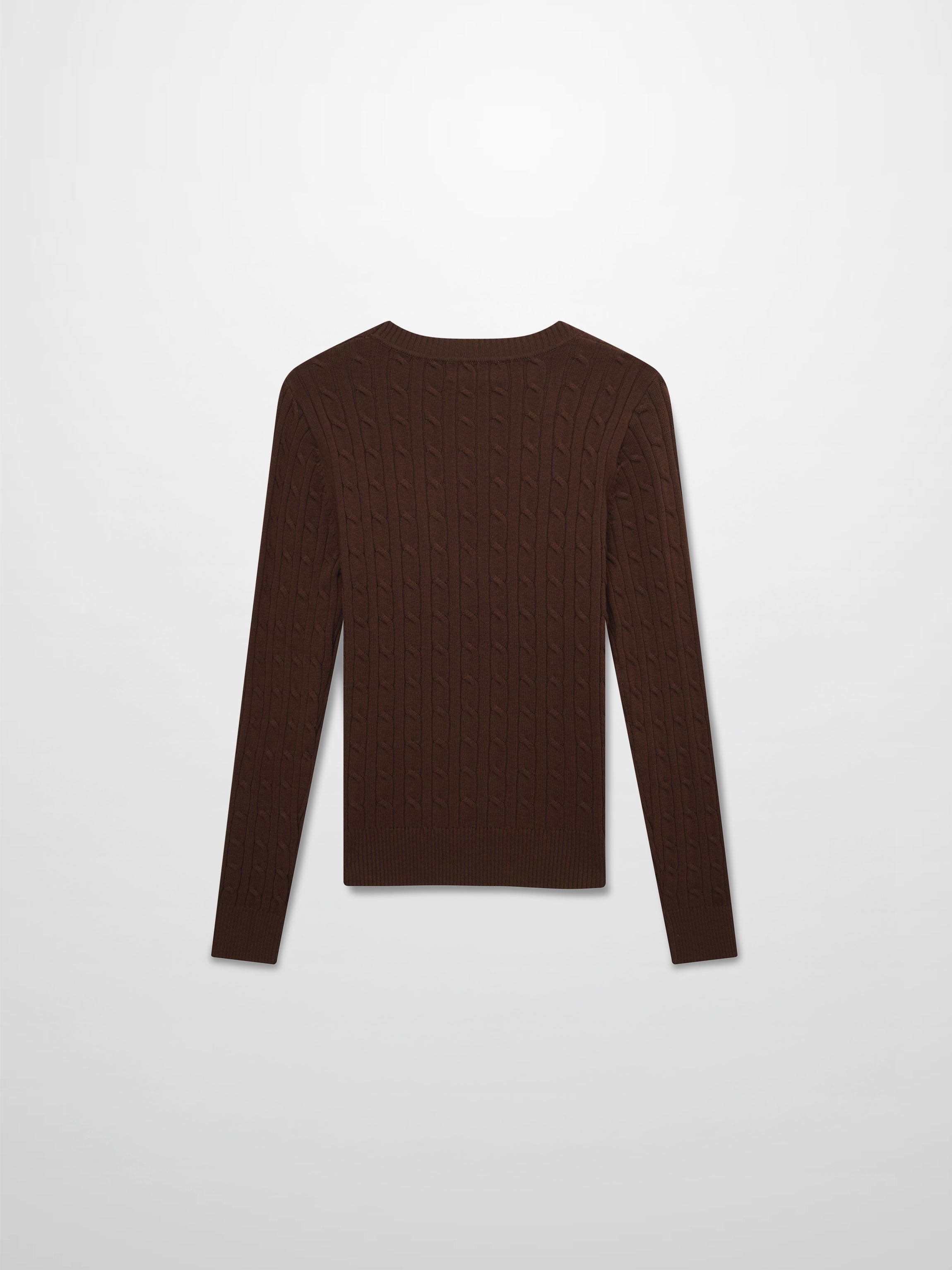 Crew Neck Cable Sweater-Brown
