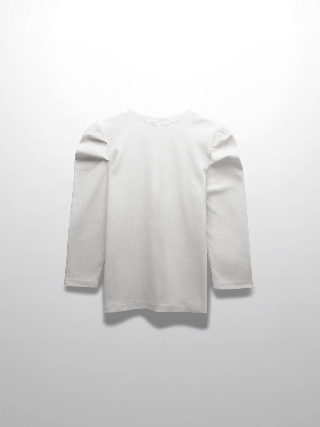Ribbed Crew Neck Puff Sleeve Top-White