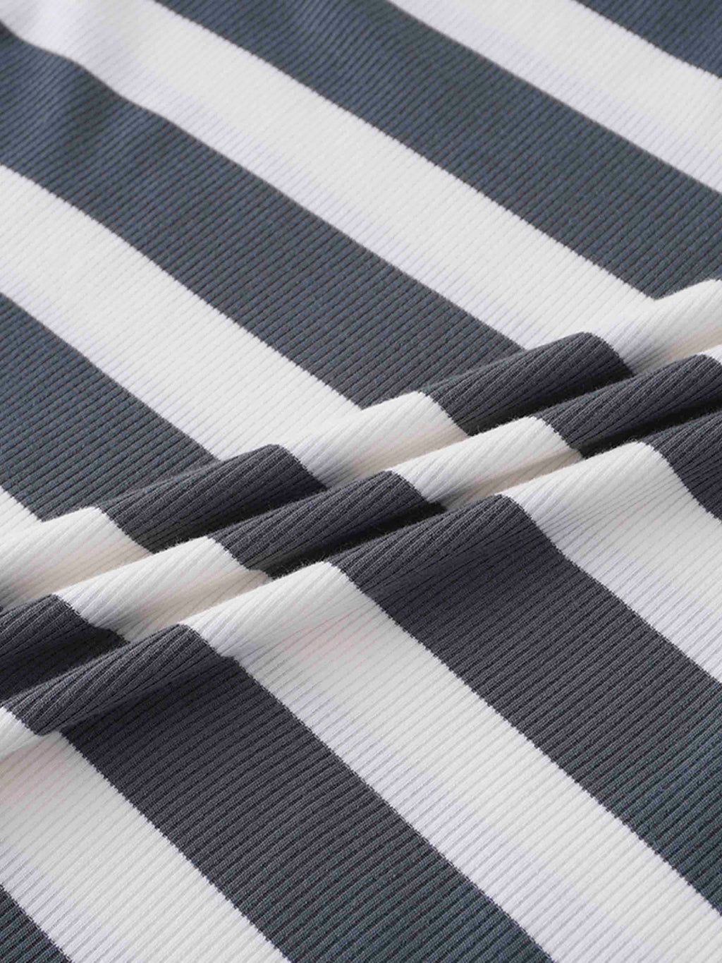 Ribbed Striped High V Tee Long Sleeve-Teal/Ivory