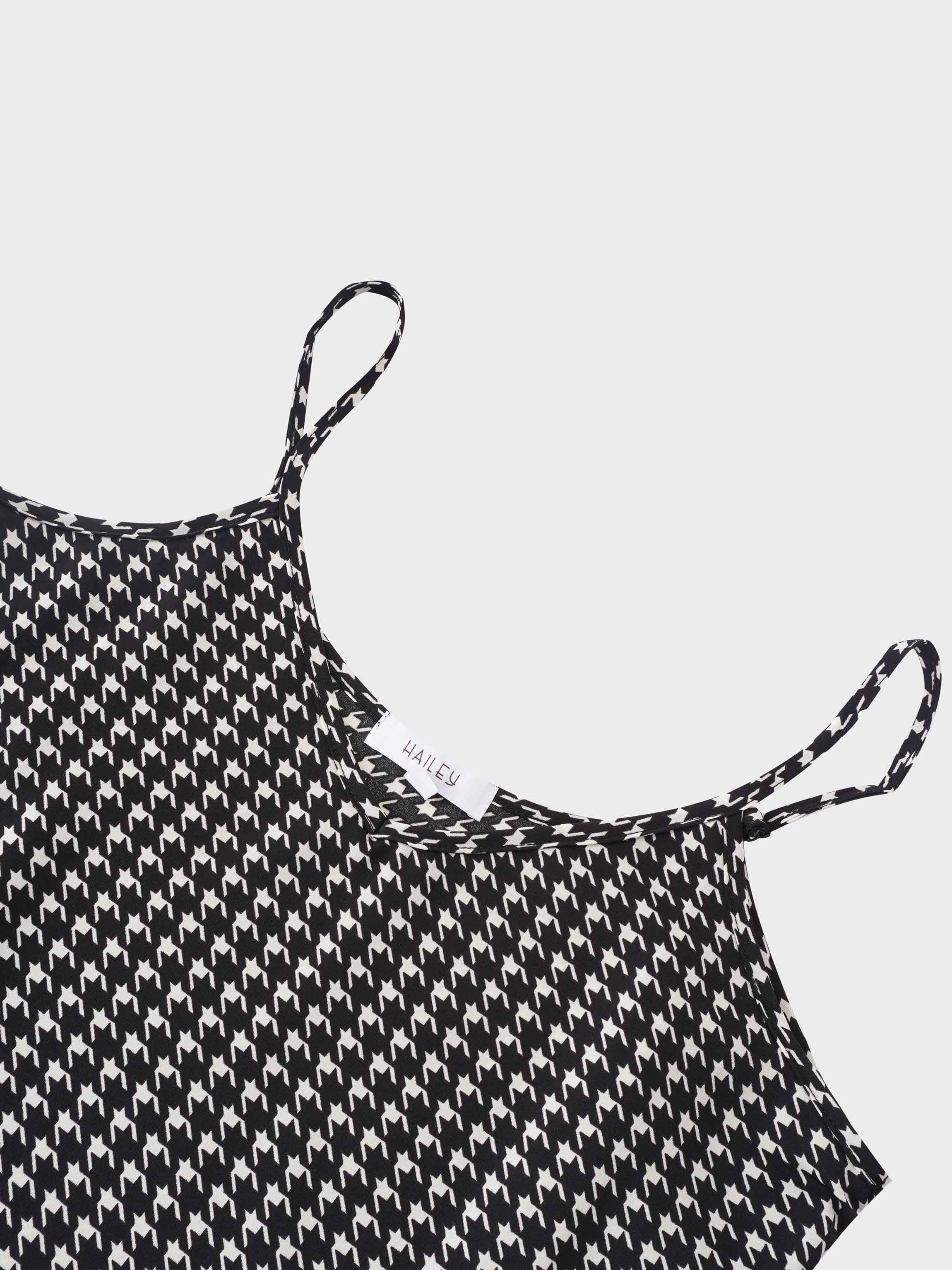 A-Line V Neck Slip Dress-Houndstooth