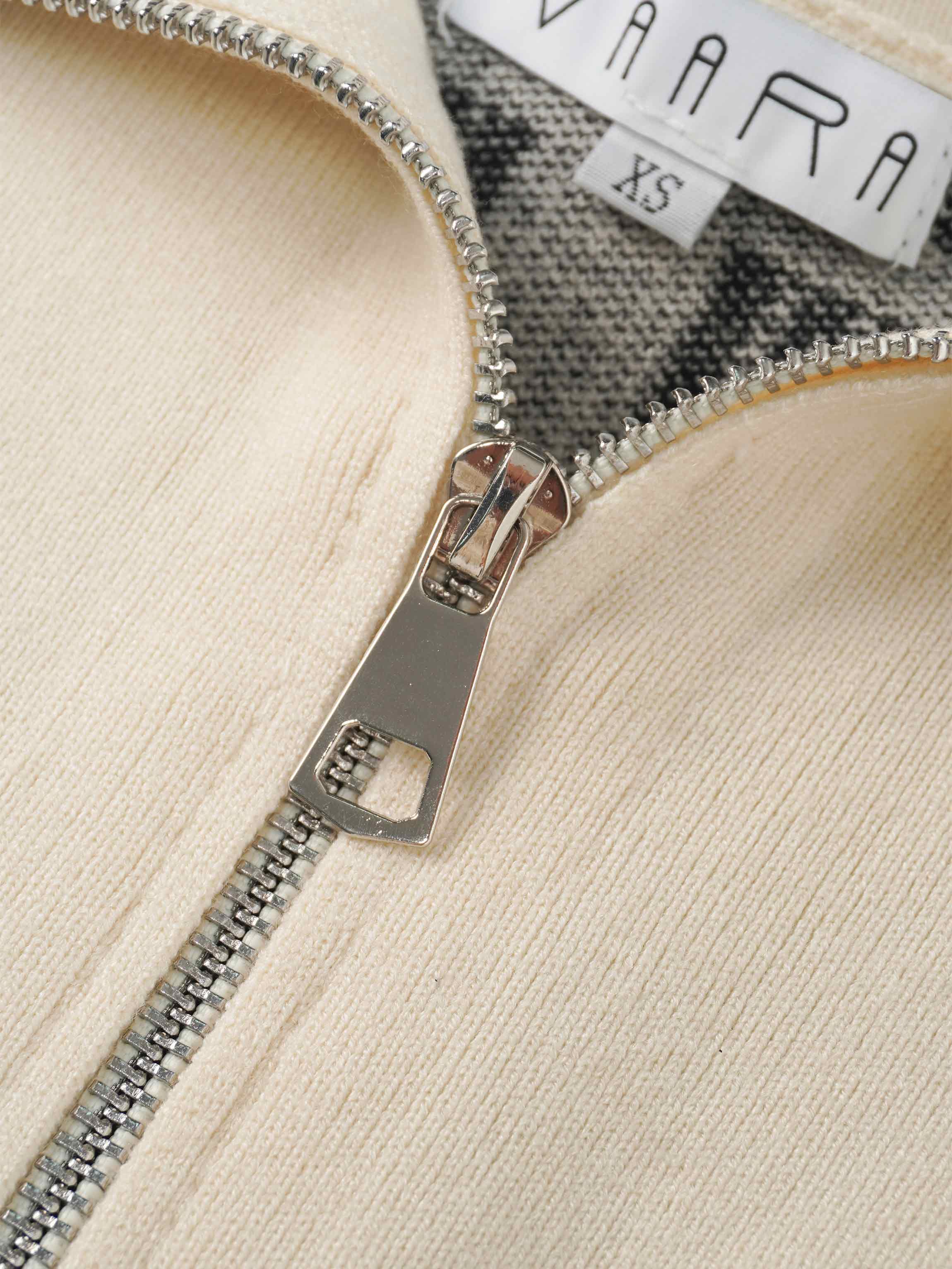 Half Zip Shawl Collar Sweater-Cream/Black